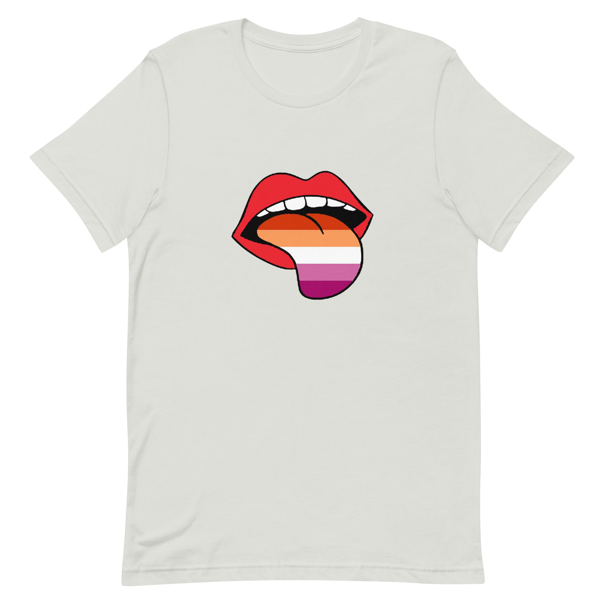 Lesbian Pride T-Shirt - Tongue Silver Lesbian unisex-staple-t-shirt-silver-front-63ba2093bed34