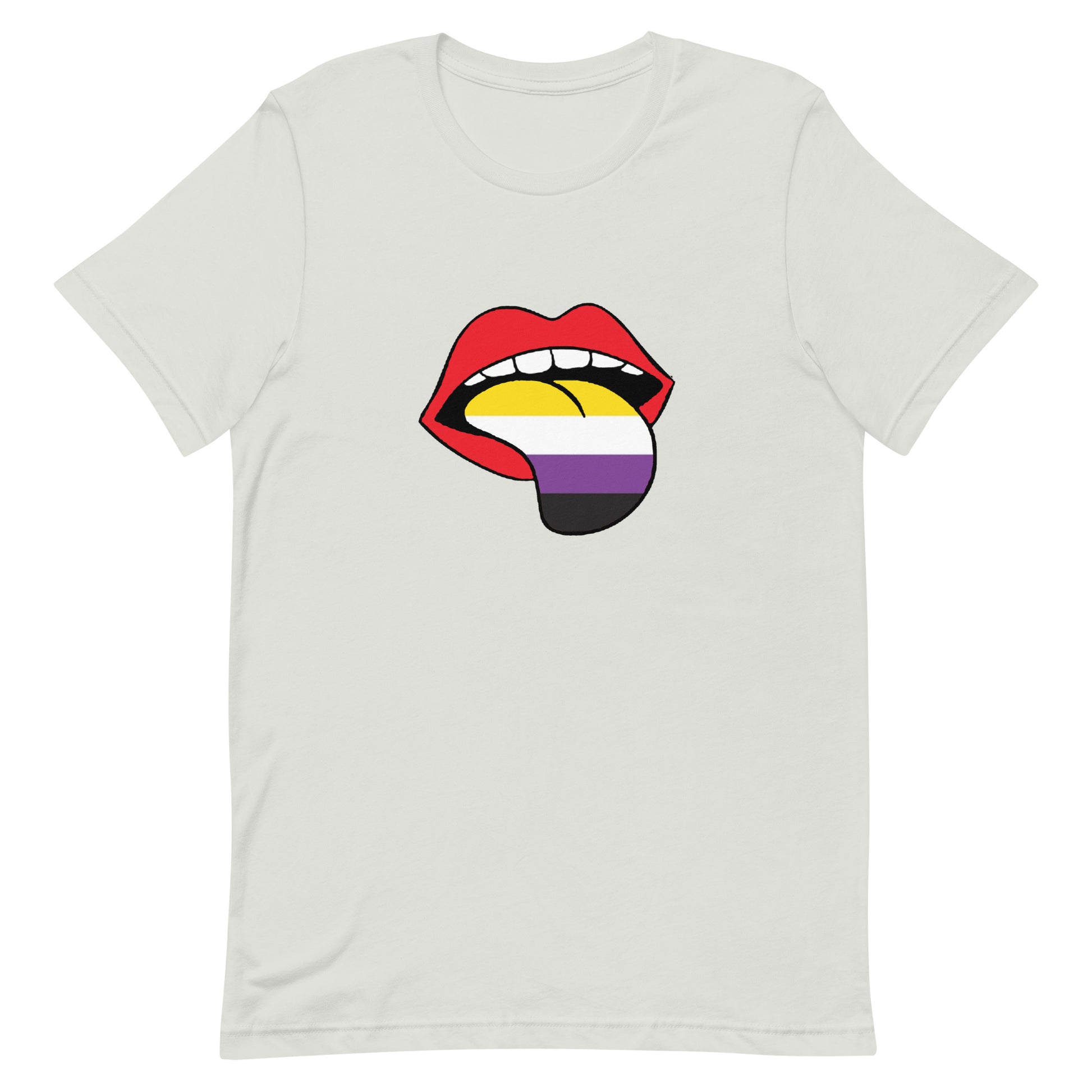 Nonbinary Enby Pride T-Shirt - Tongue Silver Nonbinary unisex-staple-t-shirt-silver-front-63ba22769ecbe