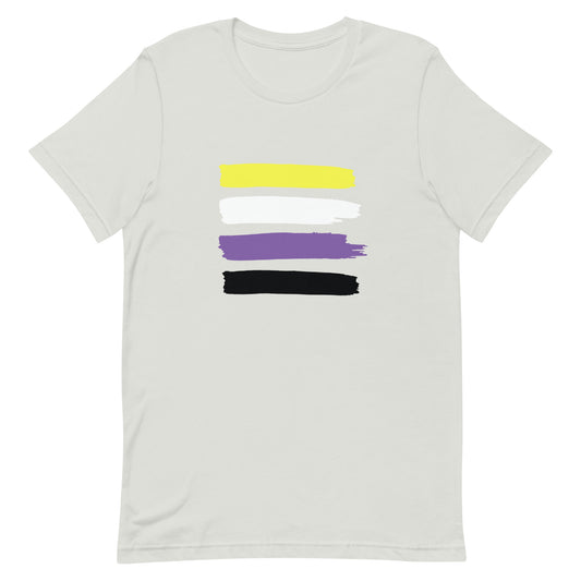 Nonbinary Enby Pride Paint Stripe T-Shirt Silver Nonbinary unisex-staple-t-shirt-silver-front-63ec35e2d11ef