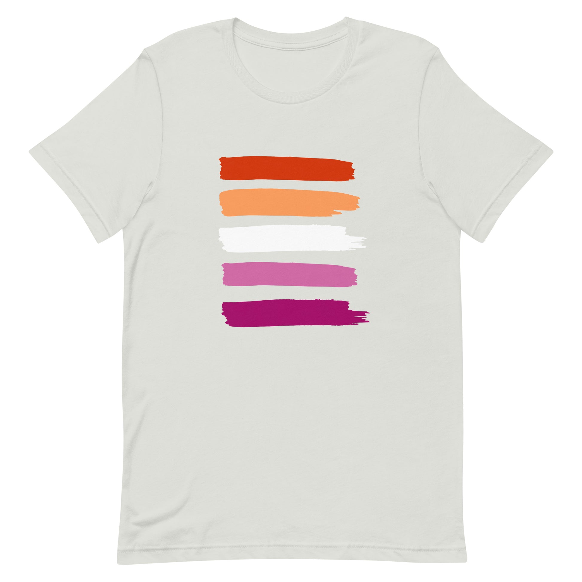 Lesbian Pride T-Shirt - Paint Stripes Silver Lesbian unisex-staple-t-shirt-silver-front-63ec36cf1b52c