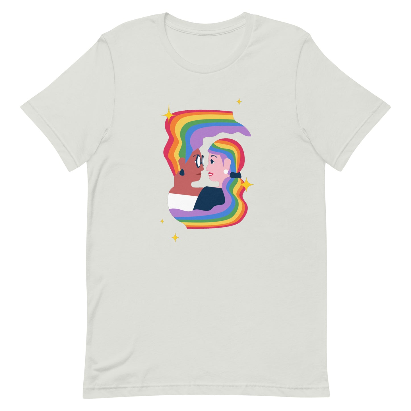 Lesbian Pride T-Shirt - Embrace Silver Lesbian unisex-staple-t-shirt-silver-front-63fff0b1b5691