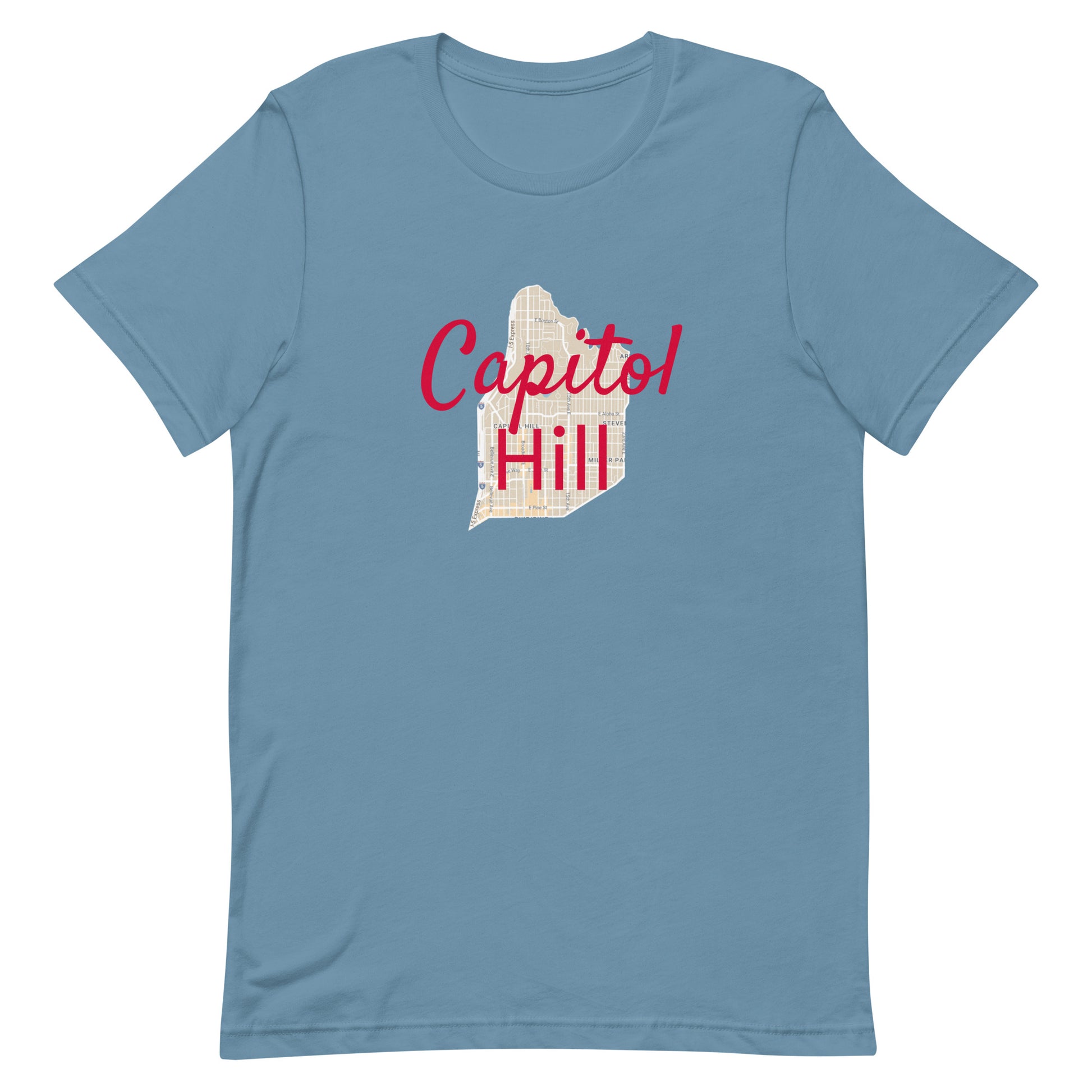 Seattle Washington Capitol Hill Street Map T-shirt Steel Blue unisex-staple-t-shirt-steel-blue-front-63b4e8fb8b3e1