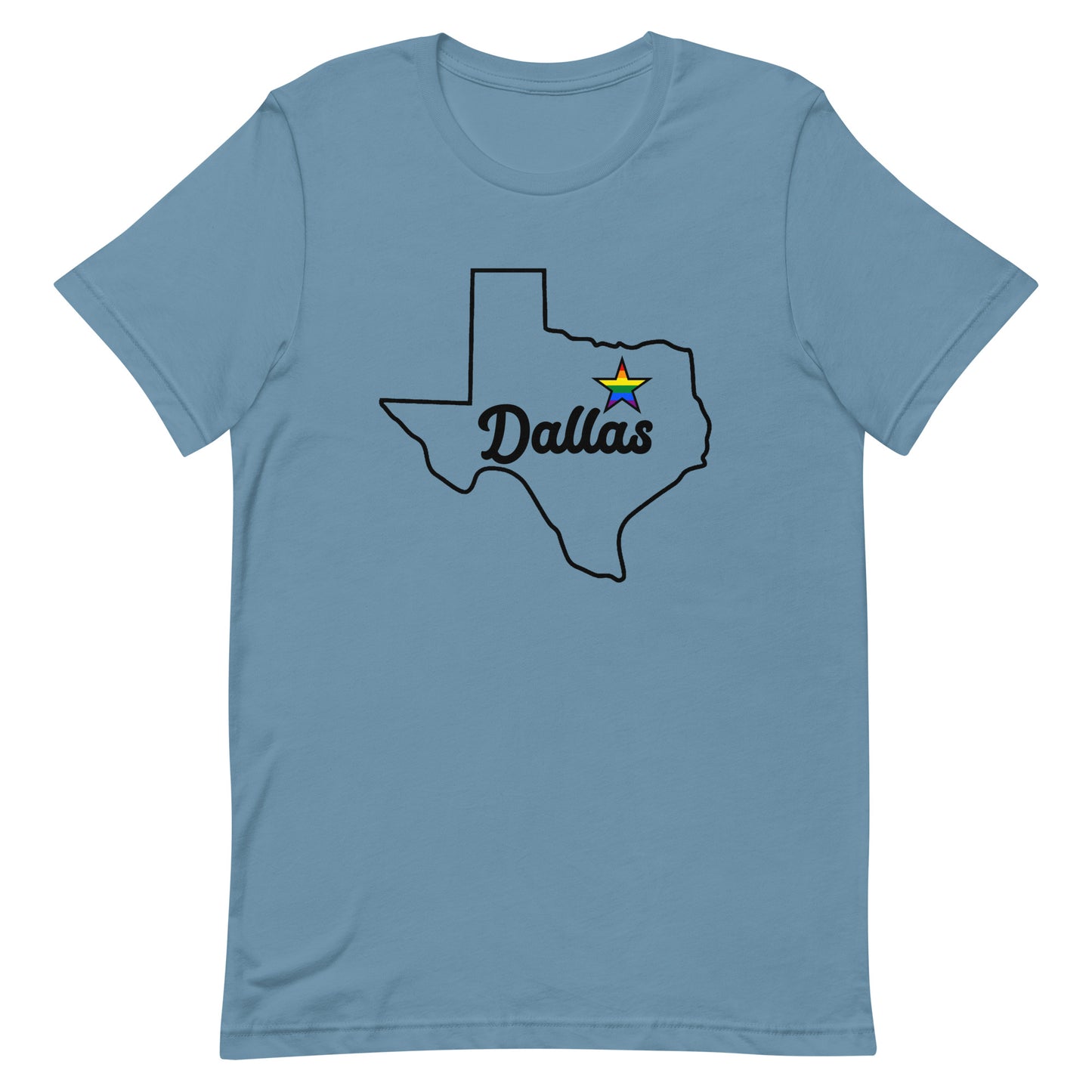 Dallas Texas LGBT Pride Star Tee Steel Blue Pride unisex-staple-t-shirt-steel-blue-front-63b6359030a82