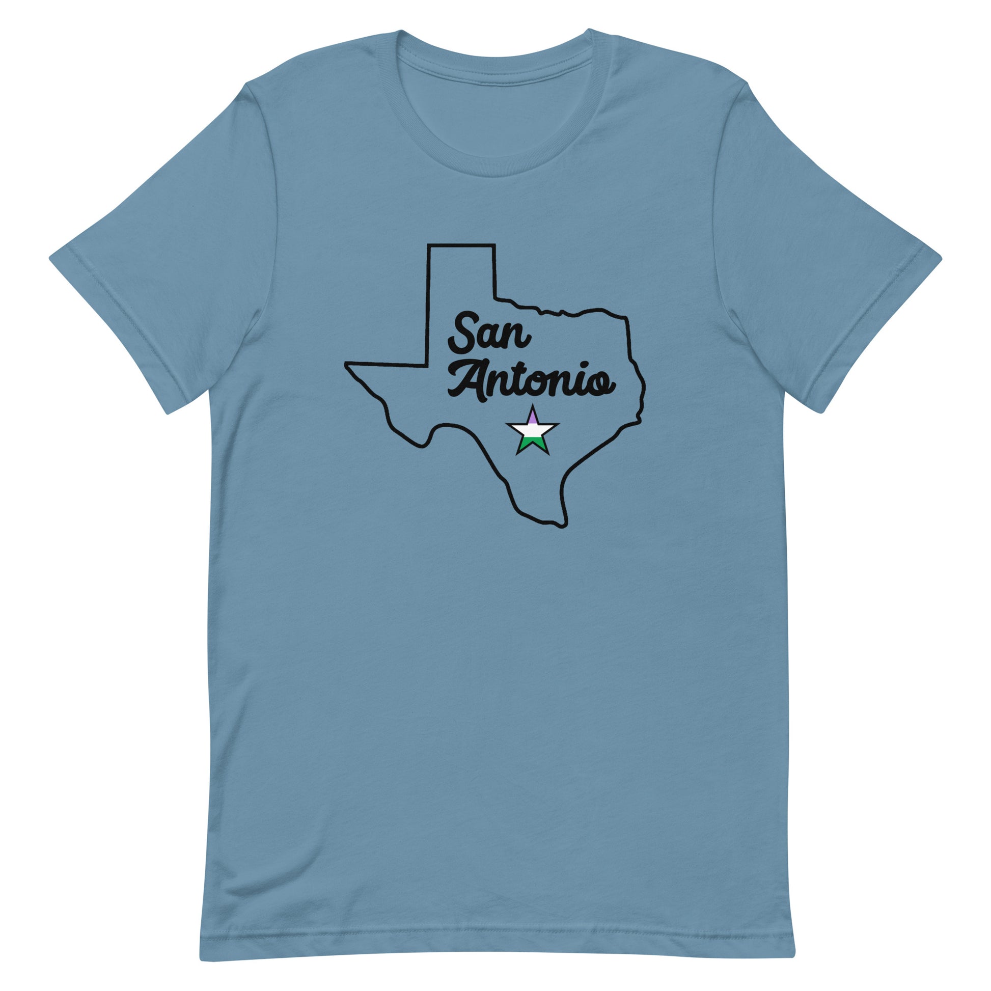 San Antonio Texas Genderqueer Star T-shirt Steel Blue Genderqueer unisex-staple-t-shirt-steel-blue-front-63b773a505ffd