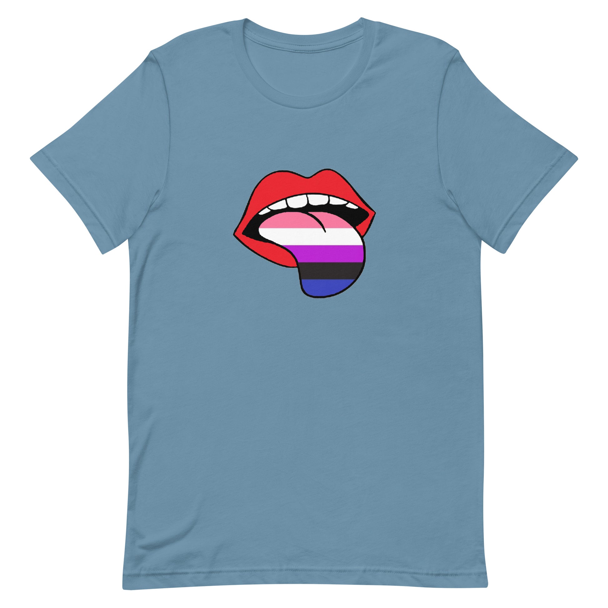 Genderfluid Pride Shirt - Tongue Steel Blue Genderfluid unisex-staple-t-shirt-steel-blue-front-63b77f7fc71a3