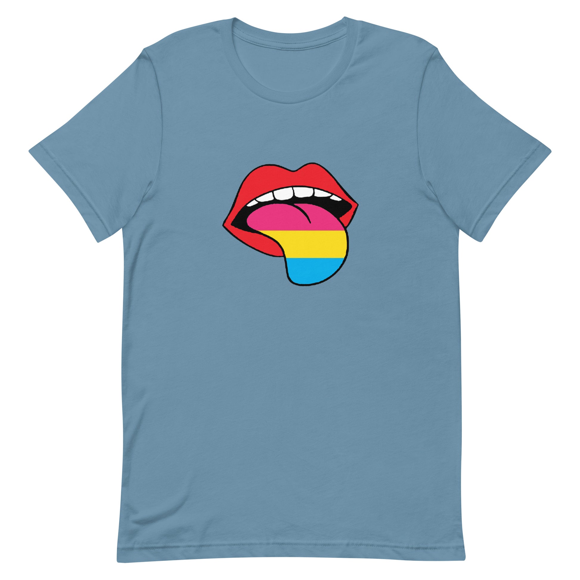 Pansexual Pan Pride T-Shirt - Tongue Steel Blue Pansexual unisex-staple-t-shirt-steel-blue-front-63ba1b65be19c