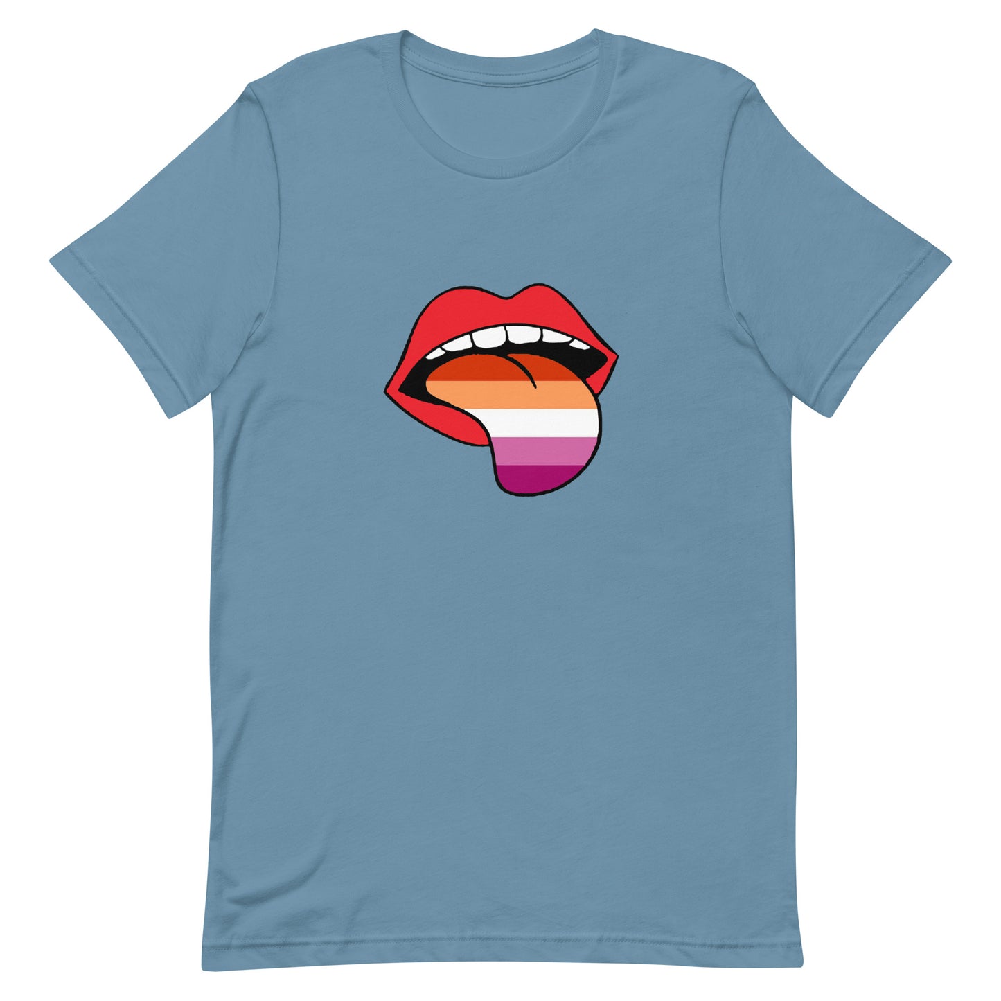 Lesbian Pride T-Shirt - Tongue Steel Blue Lesbian unisex-staple-t-shirt-steel-blue-front-63ba2093b1a70