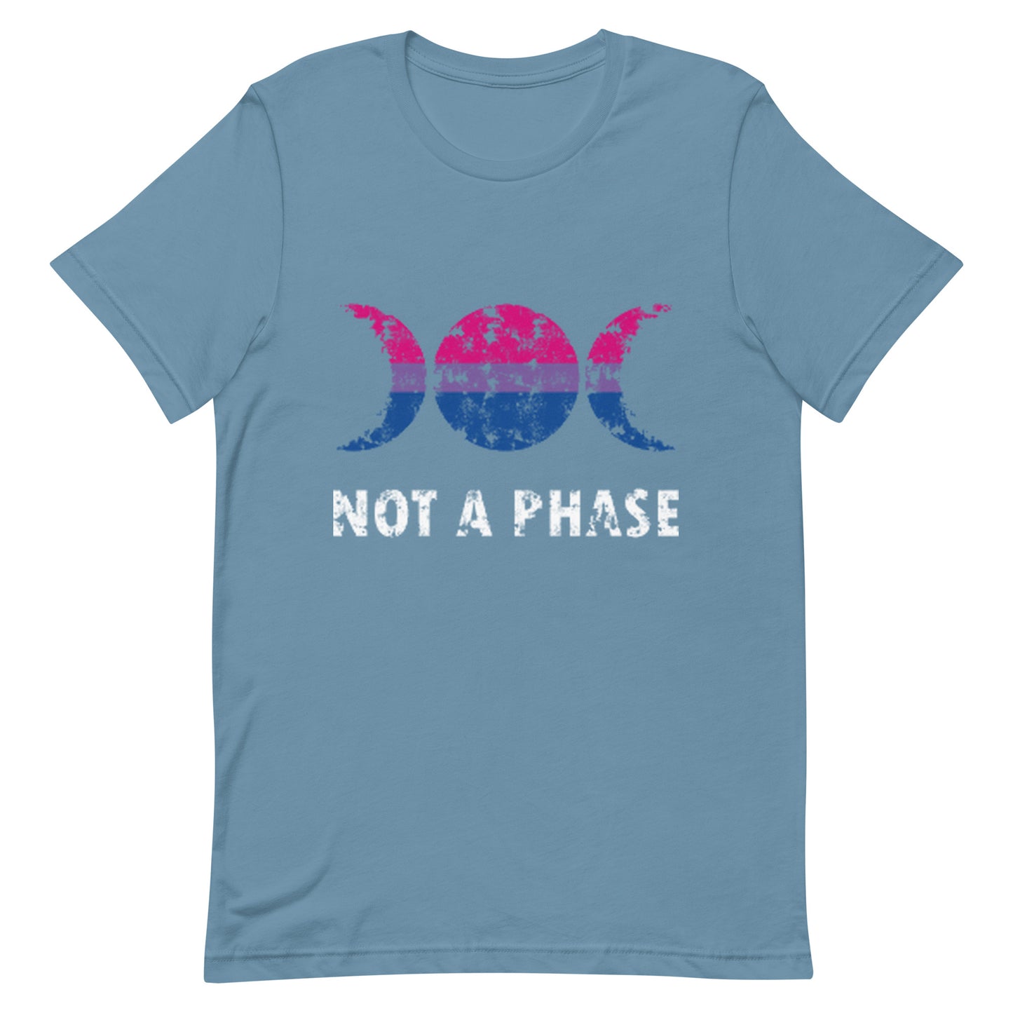 Bisexual Bi Pride Shirt Not A Phase Steel Blue Bisexual unisex-staple-t-shirt-steel-blue-front-63fa7cdeb70b0