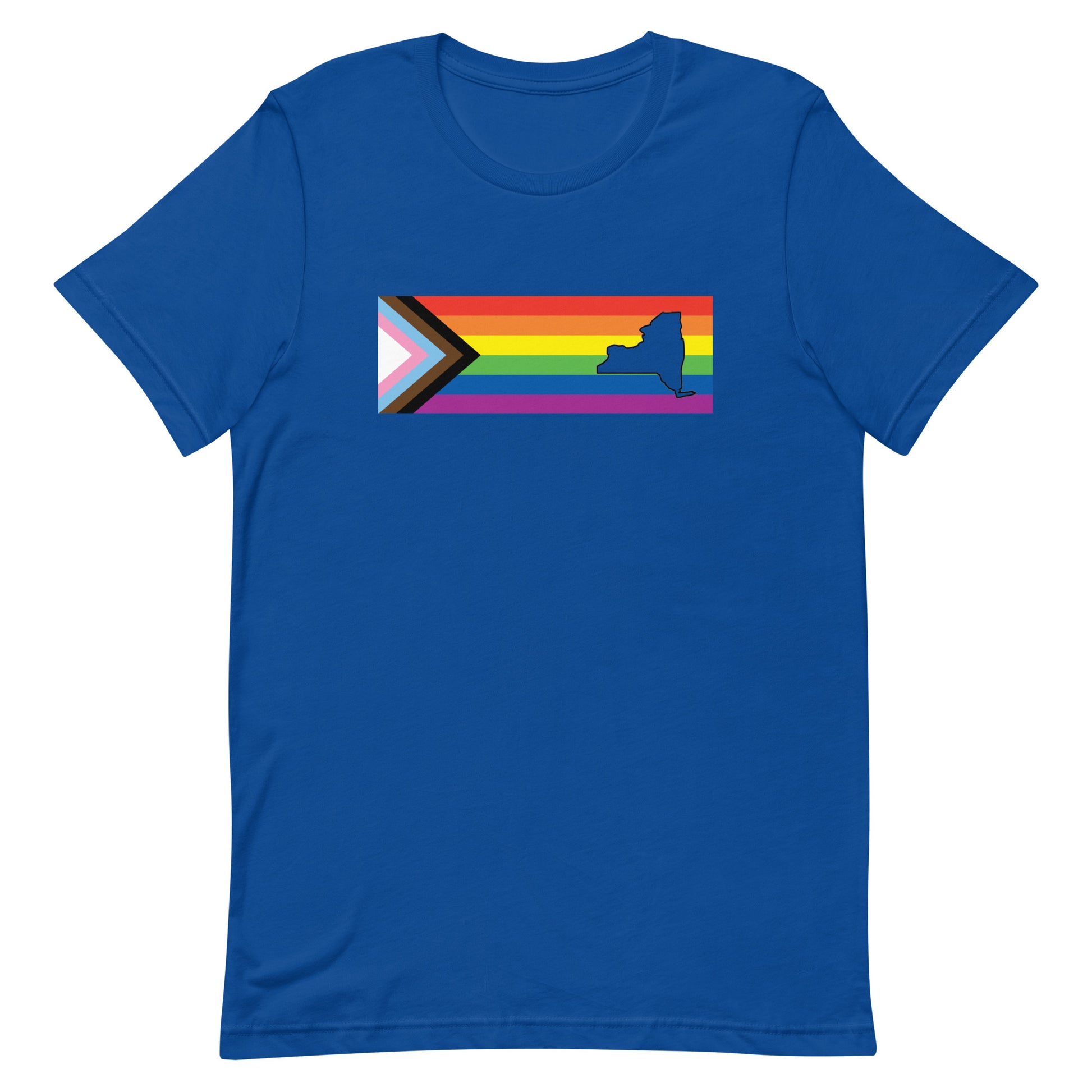 LGBTQ Progress Pride Flag New York T-shirt - Daniel Quasar True Royal unisex-staple-t-shirt-true-royal-front-63b9e3686b44d