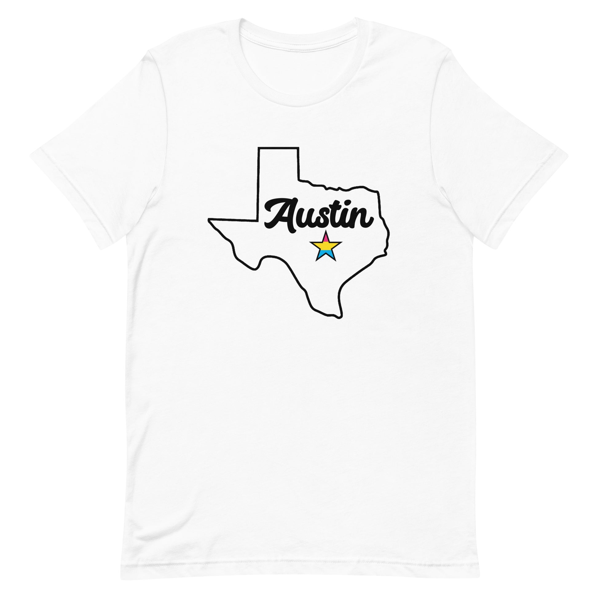 Austin Texas Pansexual Star Tee White Pansexual unisex-staple-t-shirt-white-front-63b4cd3210f1c