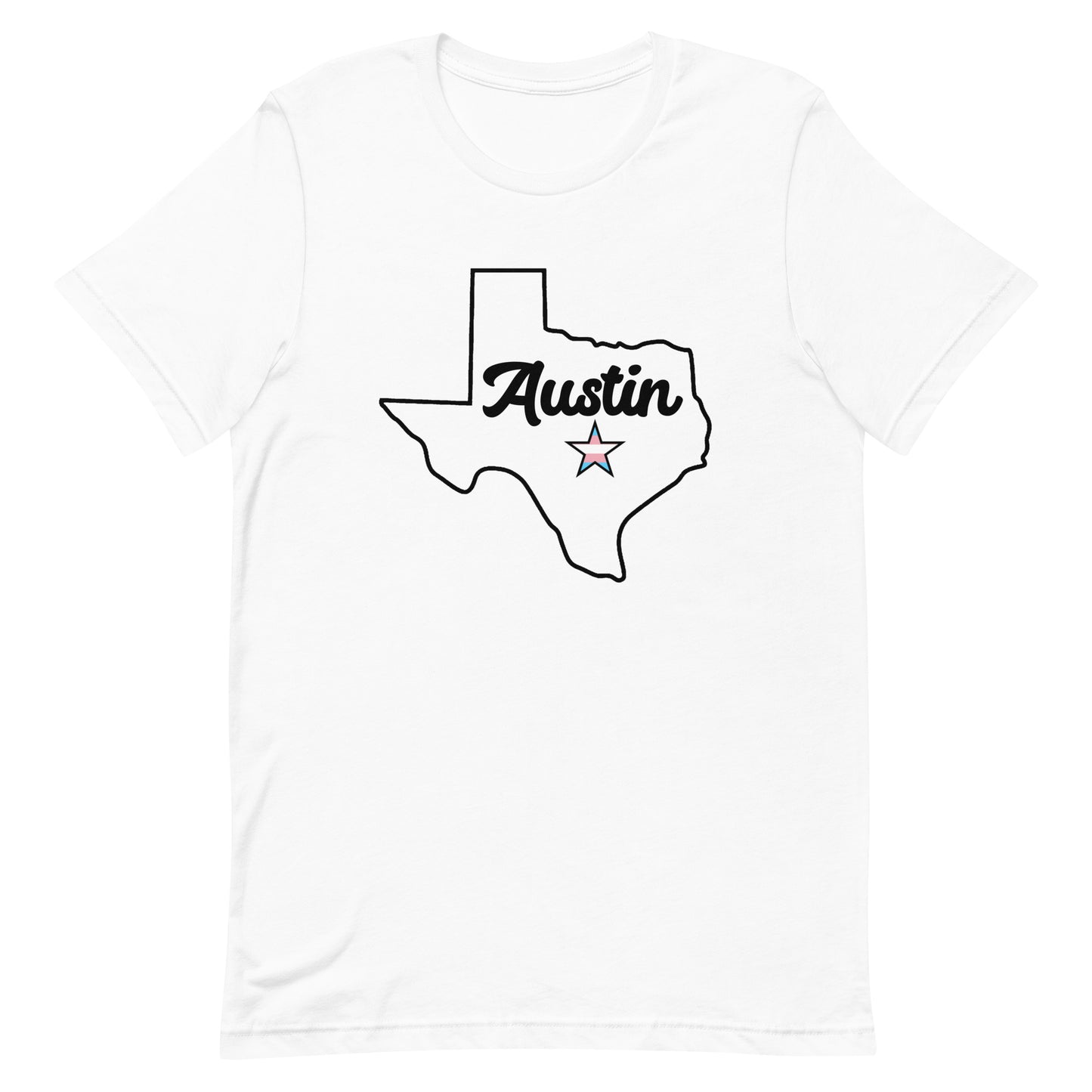 Austin Texas Trans Star Tee White Transgender unisex-staple-t-shirt-white-front-63b4cda74427c