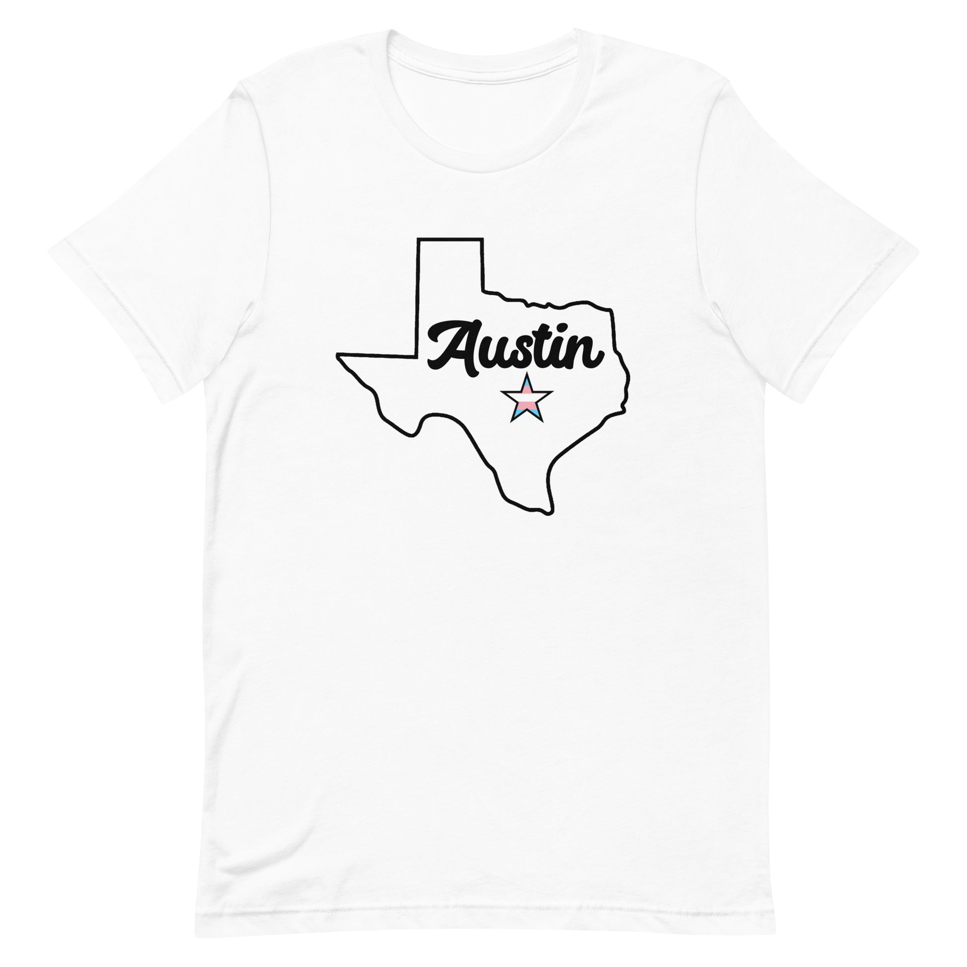 Austin Texas Trans Star Tee White Transgender unisex-staple-t-shirt-white-front-63b4cda74427c