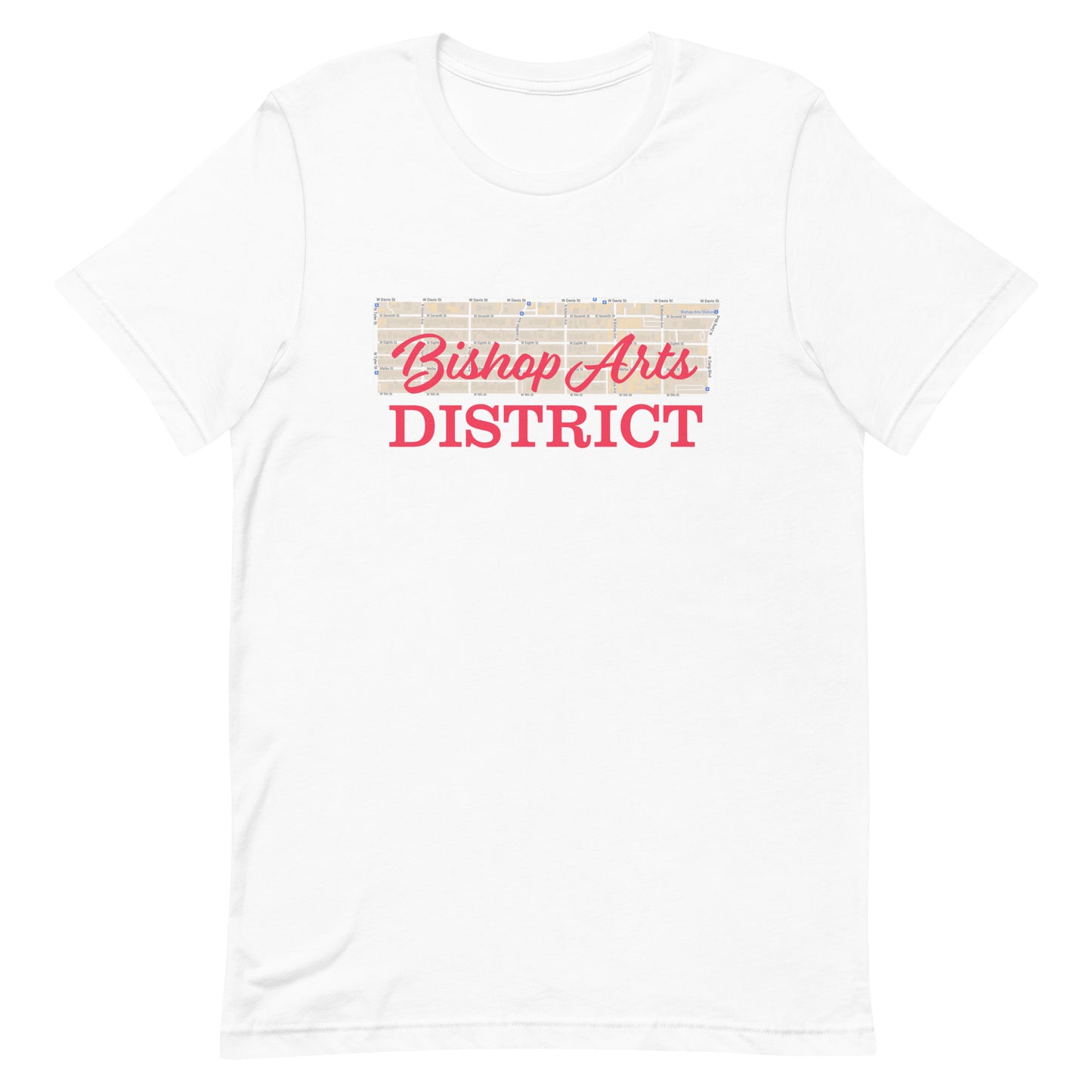 Bishop Arts District Street Map Tee White Texas unisex-staple-t-shirt-white-front-63b4e25d6dd61