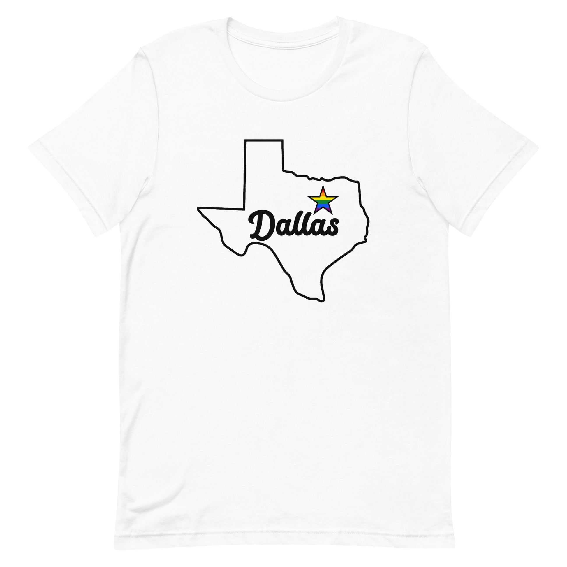 Dallas Texas LGBT Pride Star Tee White Pride unisex-staple-t-shirt-white-front-63b6359046be1