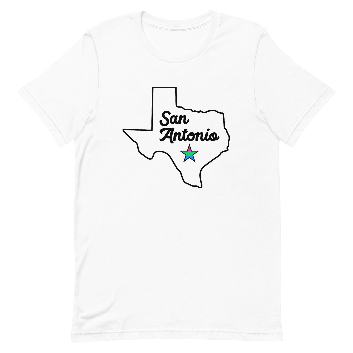 San Antonio Texas Polysexual Star Tee White Polysexual unisex-staple-t-shirt-white-front-63b635aae9341