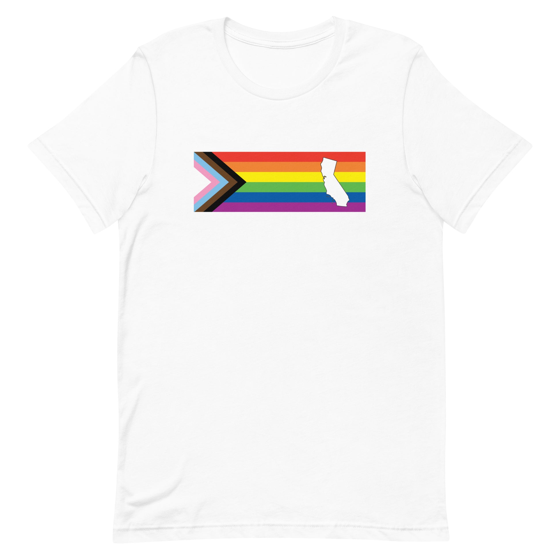 LGBTQ Progress California Tee - Daniel Quasar White unisex-staple-t-shirt-white-front-63b9dc2de248c