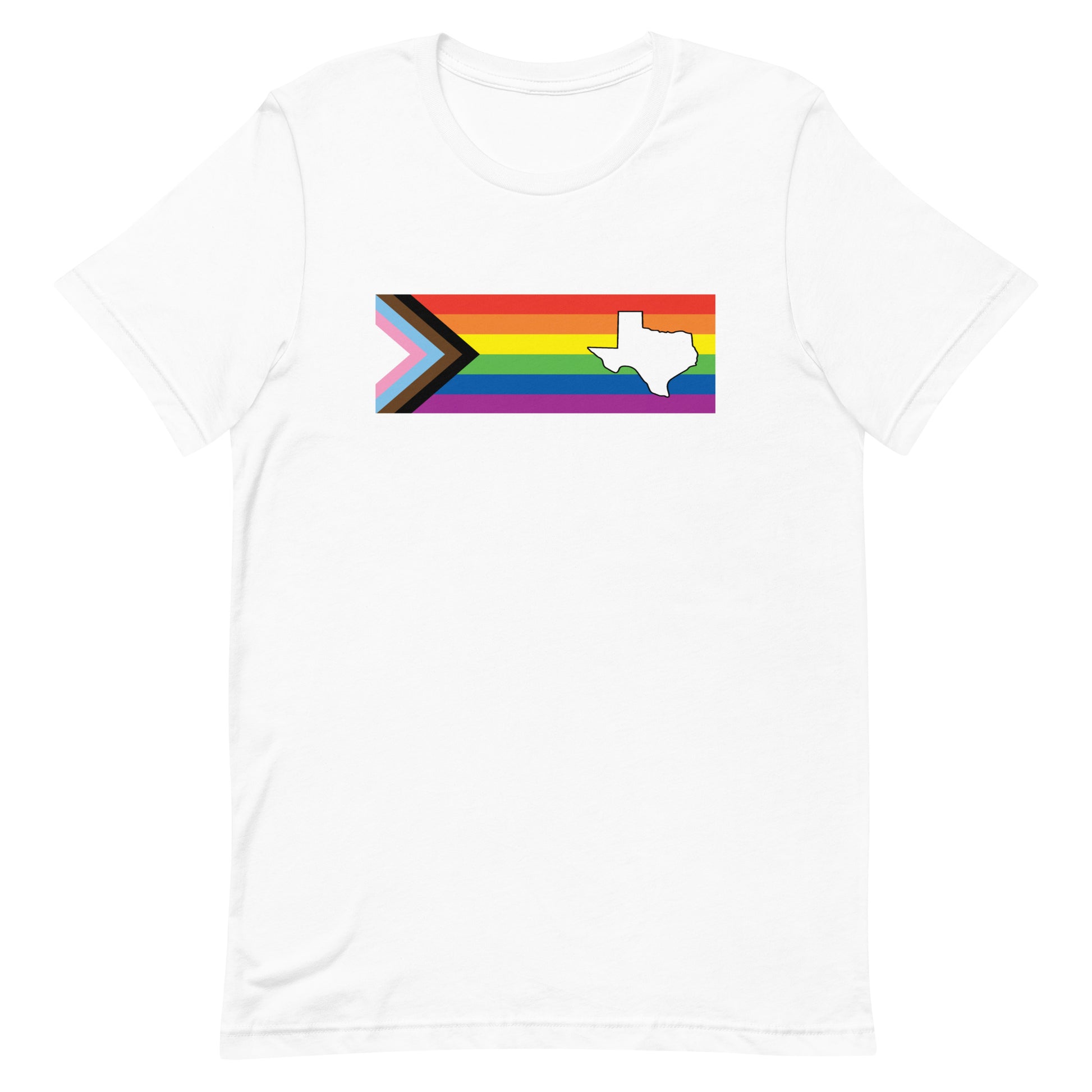 LGBTQ Progress Pride Flag Texas T-shirt - Daniel Quasar White Pride unisex-staple-t-shirt-white-front-63b9de360e037