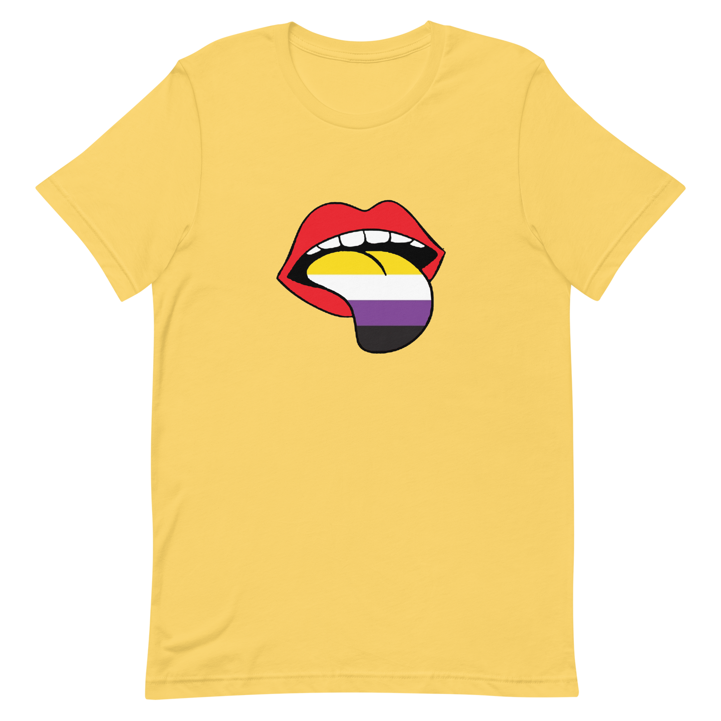 Nonbinary Enby Pride T-Shirt - Tongue Yellow Nonbinary unisex-staple-t-shirt-yellow-front-635877722895a