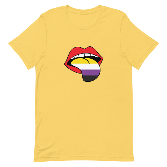 Nonbinary Enby Pride T-Shirt - Tongue Yellow Nonbinary unisex-staple-t-shirt-yellow-front-635877722895a