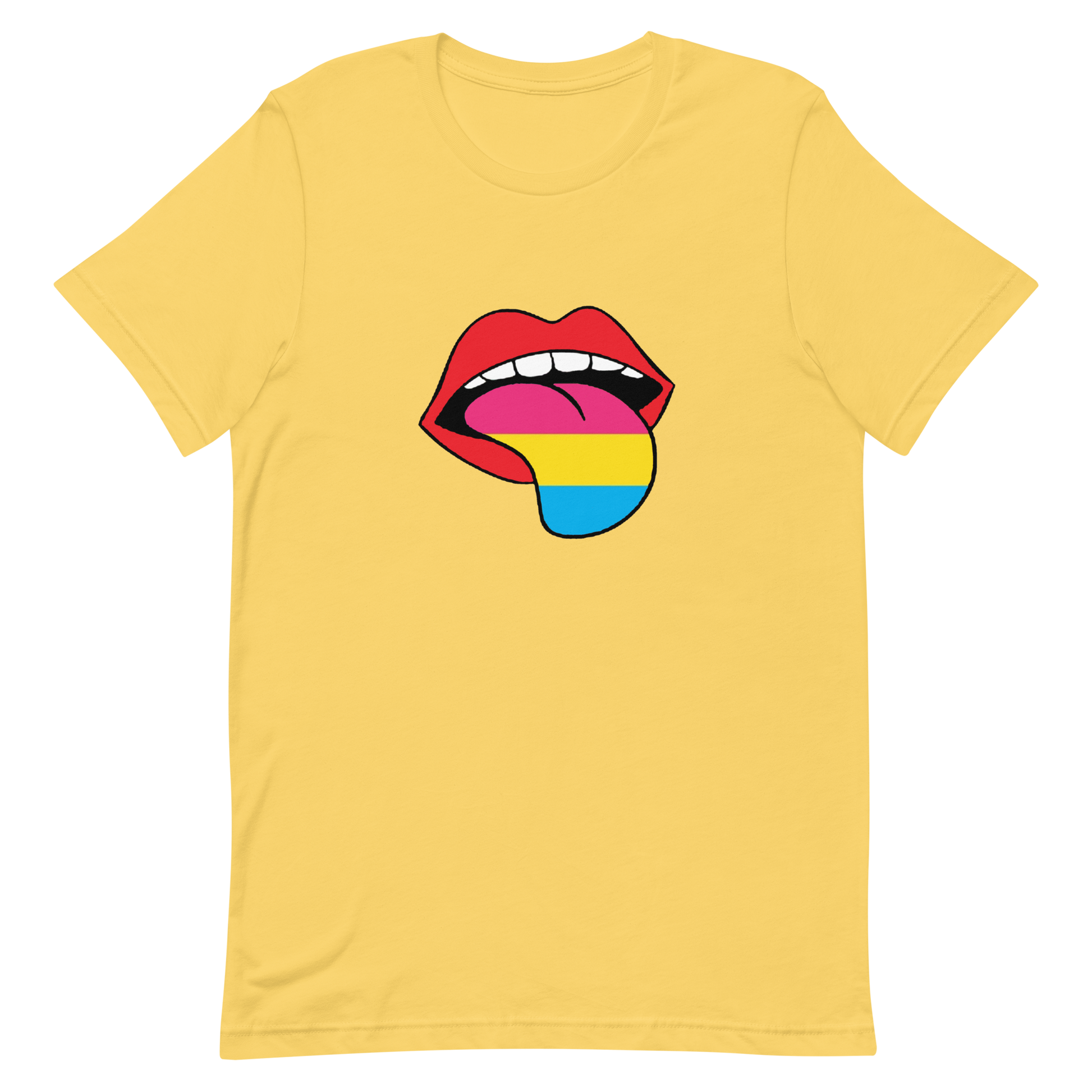 Pansexual Pan Pride T-Shirt - Tongue Yellow Pansexual unisex-staple-t-shirt-yellow-front-635881fdf1ccf