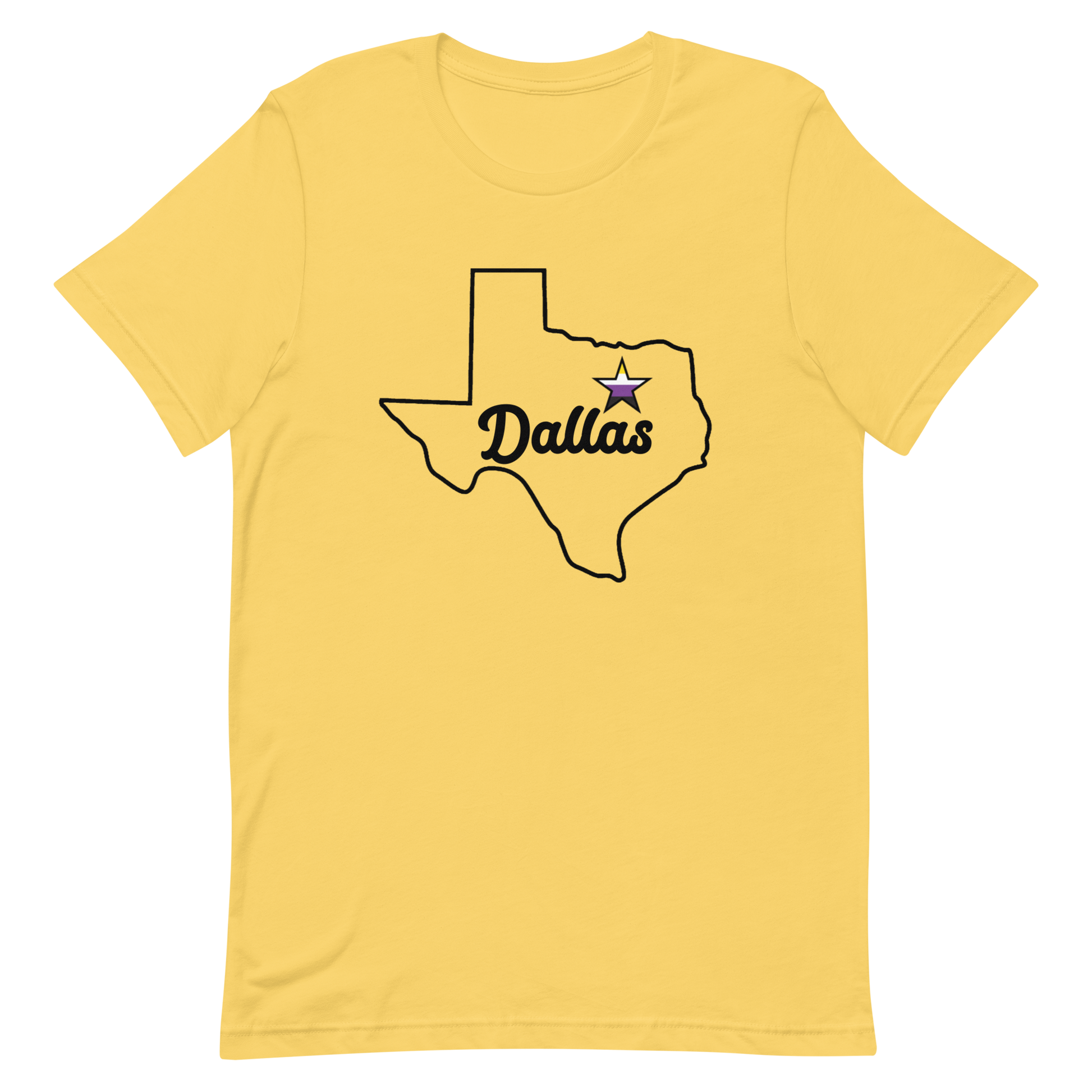 Dallas Texas Nonbinary Star Tee Yellow Nonbinary unisex-staple-t-shirt-yellow-front-635b0f7a4ef62