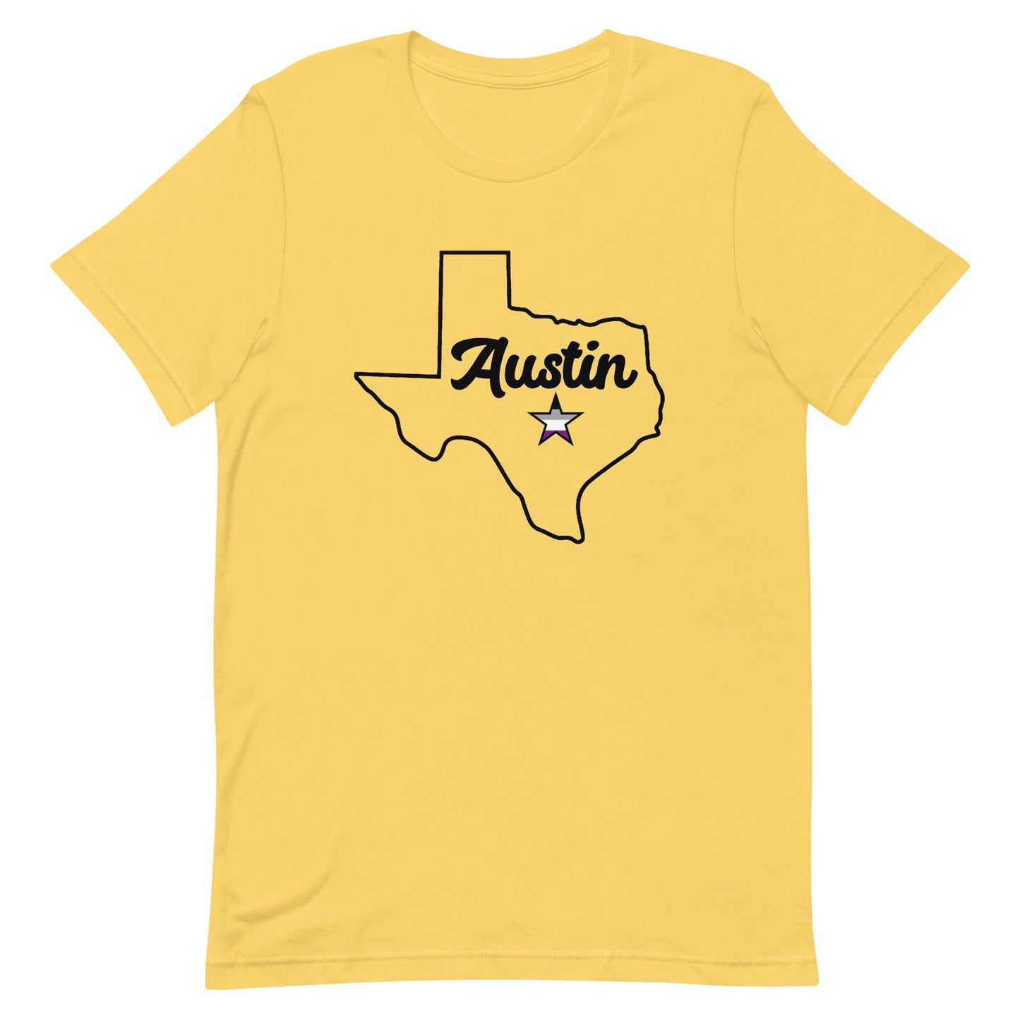 Austin Texas Asexual Star Tee Yellow Asexual unisex-staple-t-shirt-yellow-front-63b4cbf622609