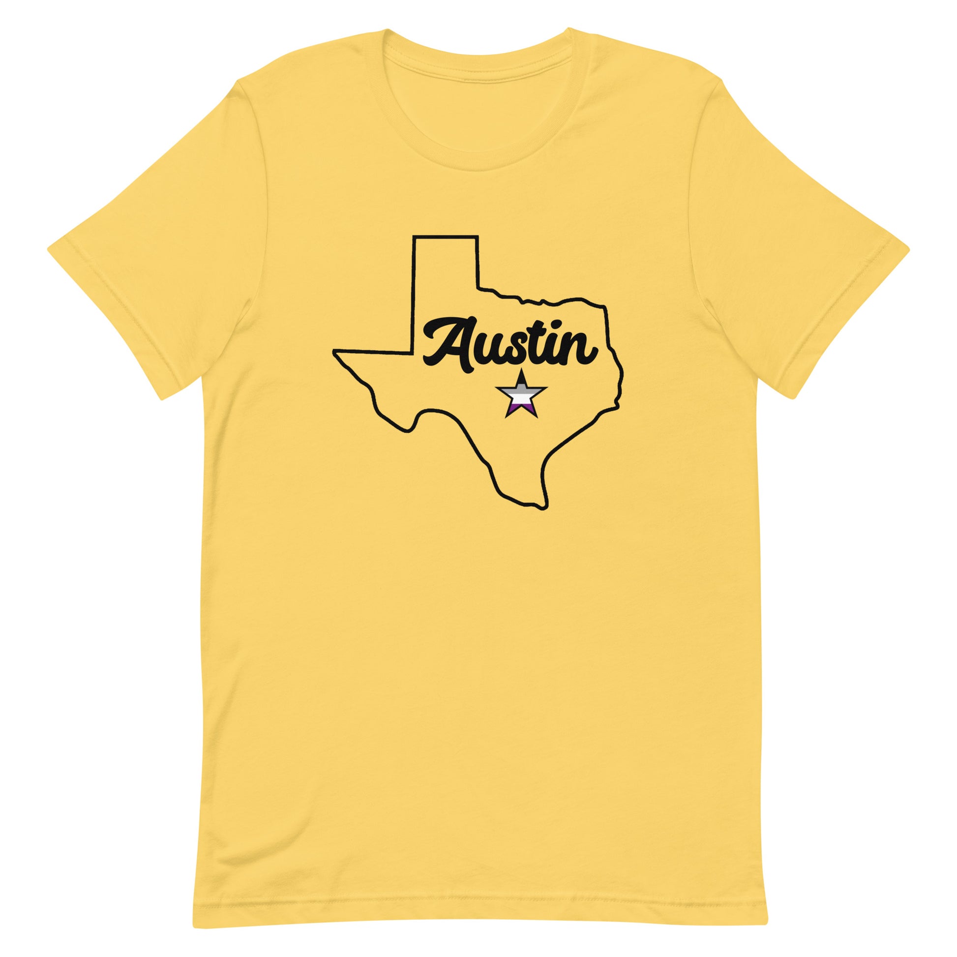 Austin Texas Asexual Star Tee Yellow Asexual unisex-staple-t-shirt-yellow-front-63b4cbf622609