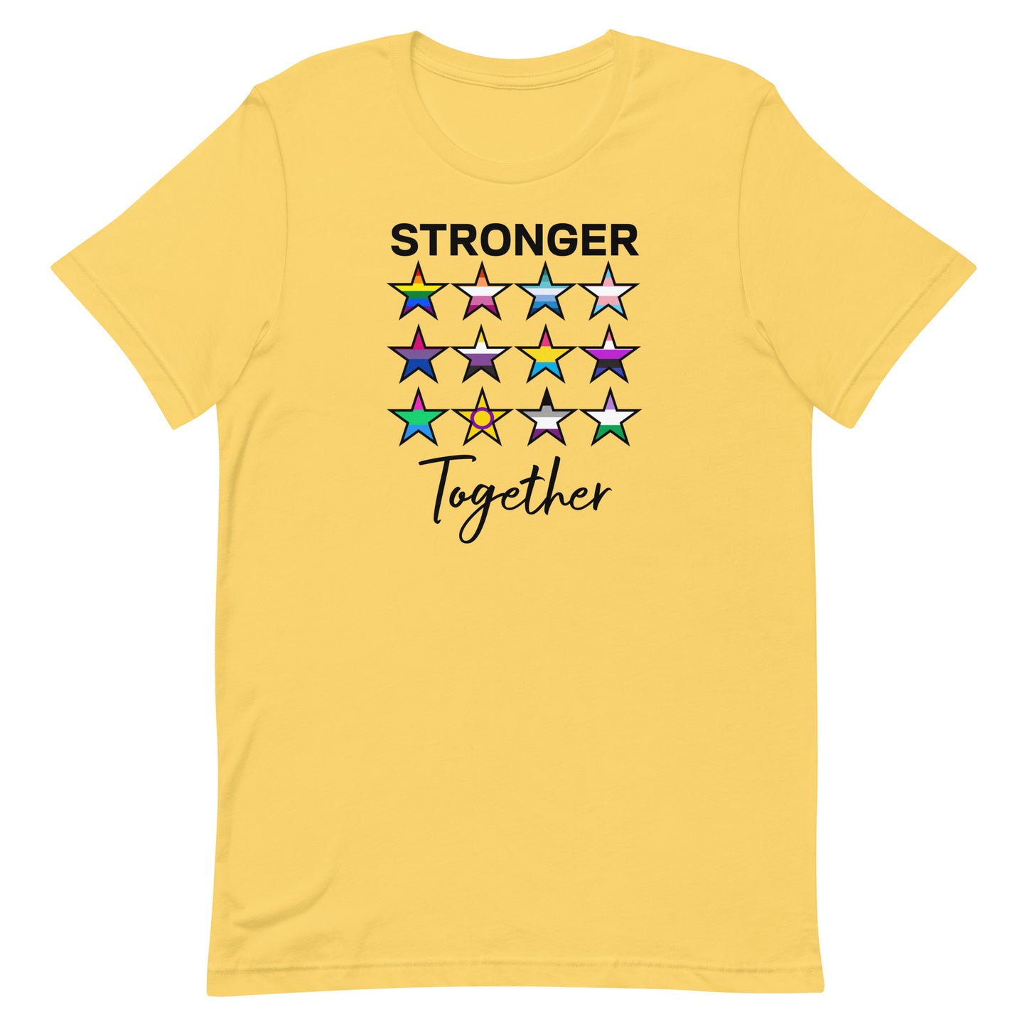 LGBTQ Pride T-Shirt - Stronger Together Yellow Pride unisex-staple-t-shirt-yellow-front-63b4e0fdb4ac1