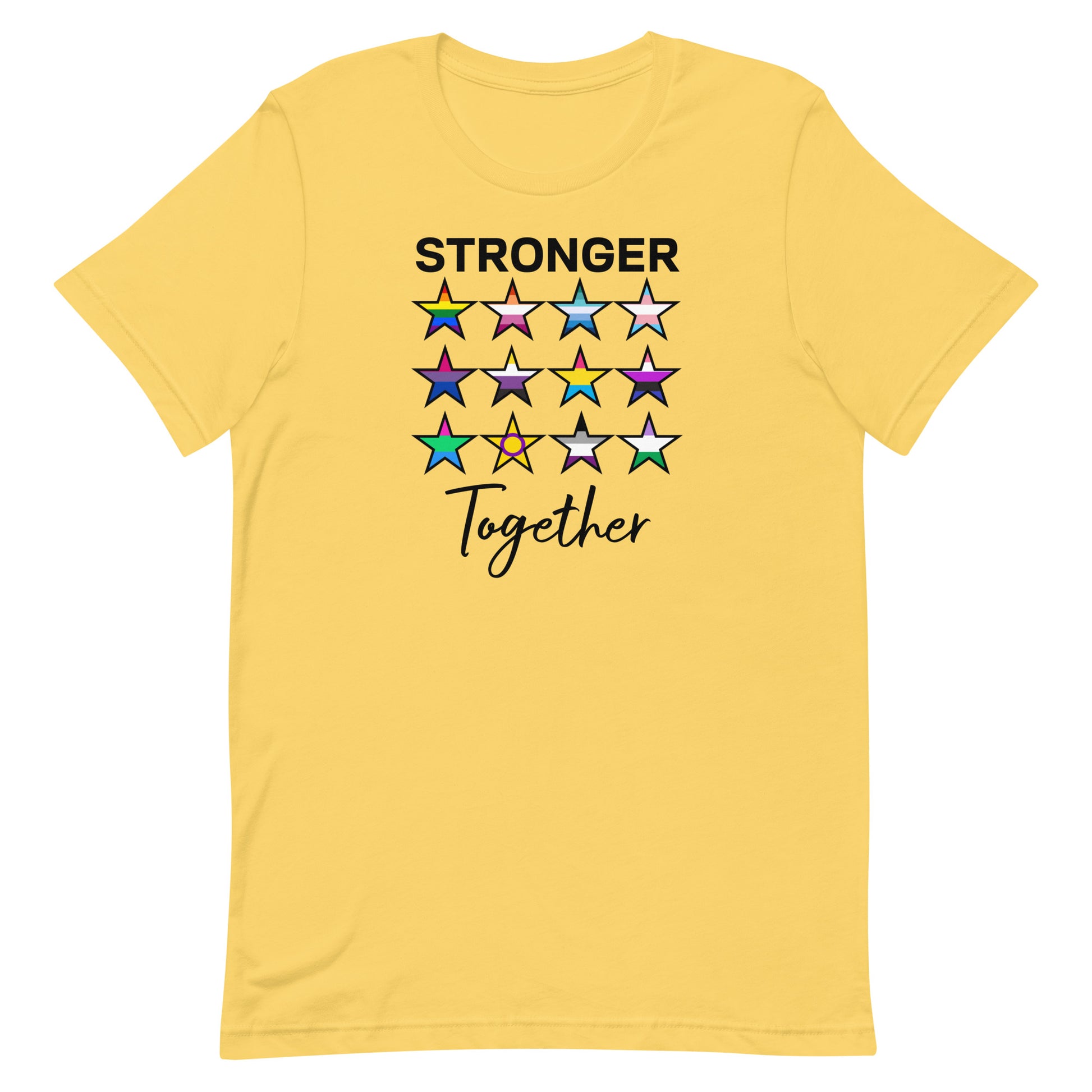 LGBTQ Pride T-Shirt - Stronger Together Yellow Pride unisex-staple-t-shirt-yellow-front-63b4e0fdb4ac1