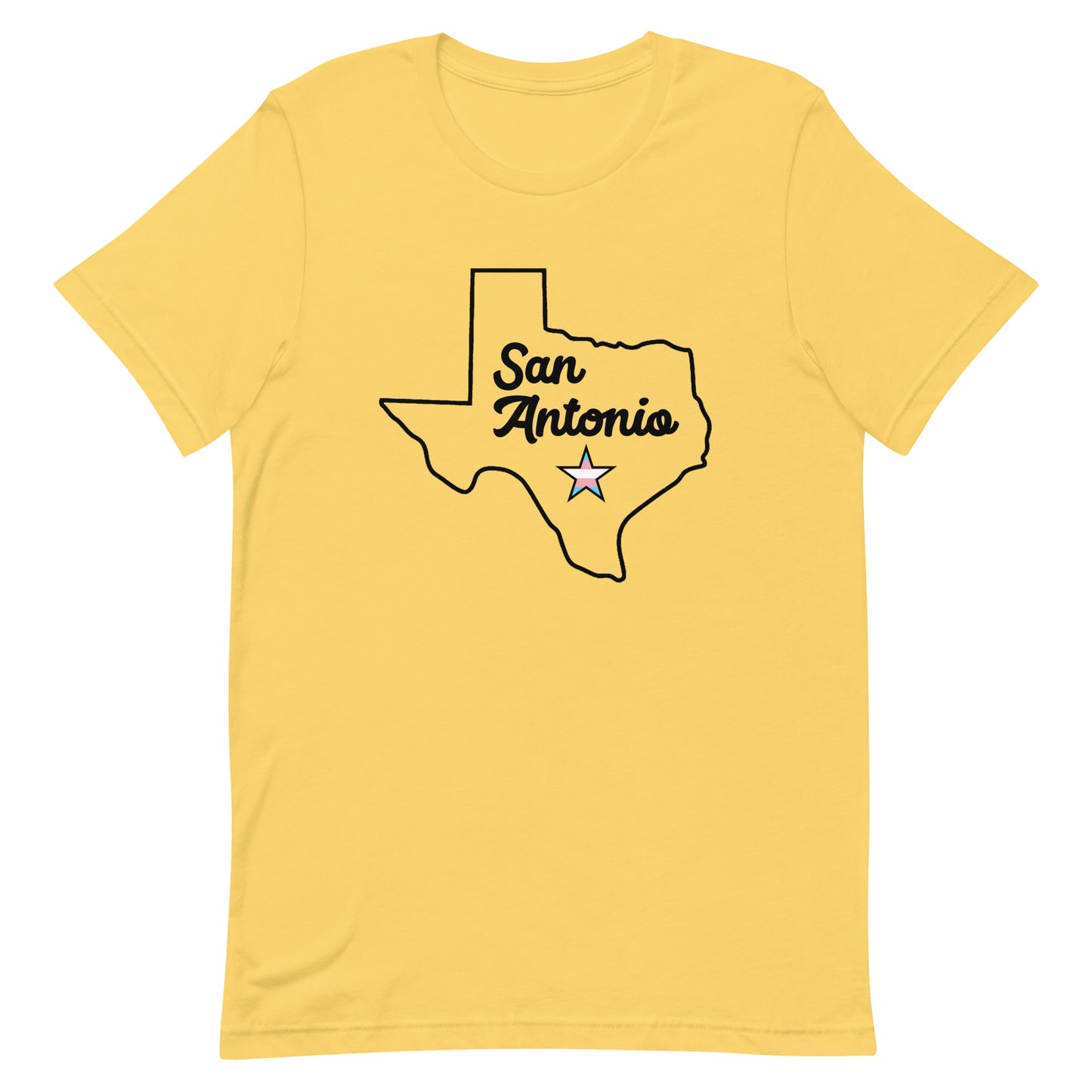 San Antonio Texas Transgender Star Tshirt Yellow Transgender unisex-staple-t-shirt-yellow-front-63b61c229665f