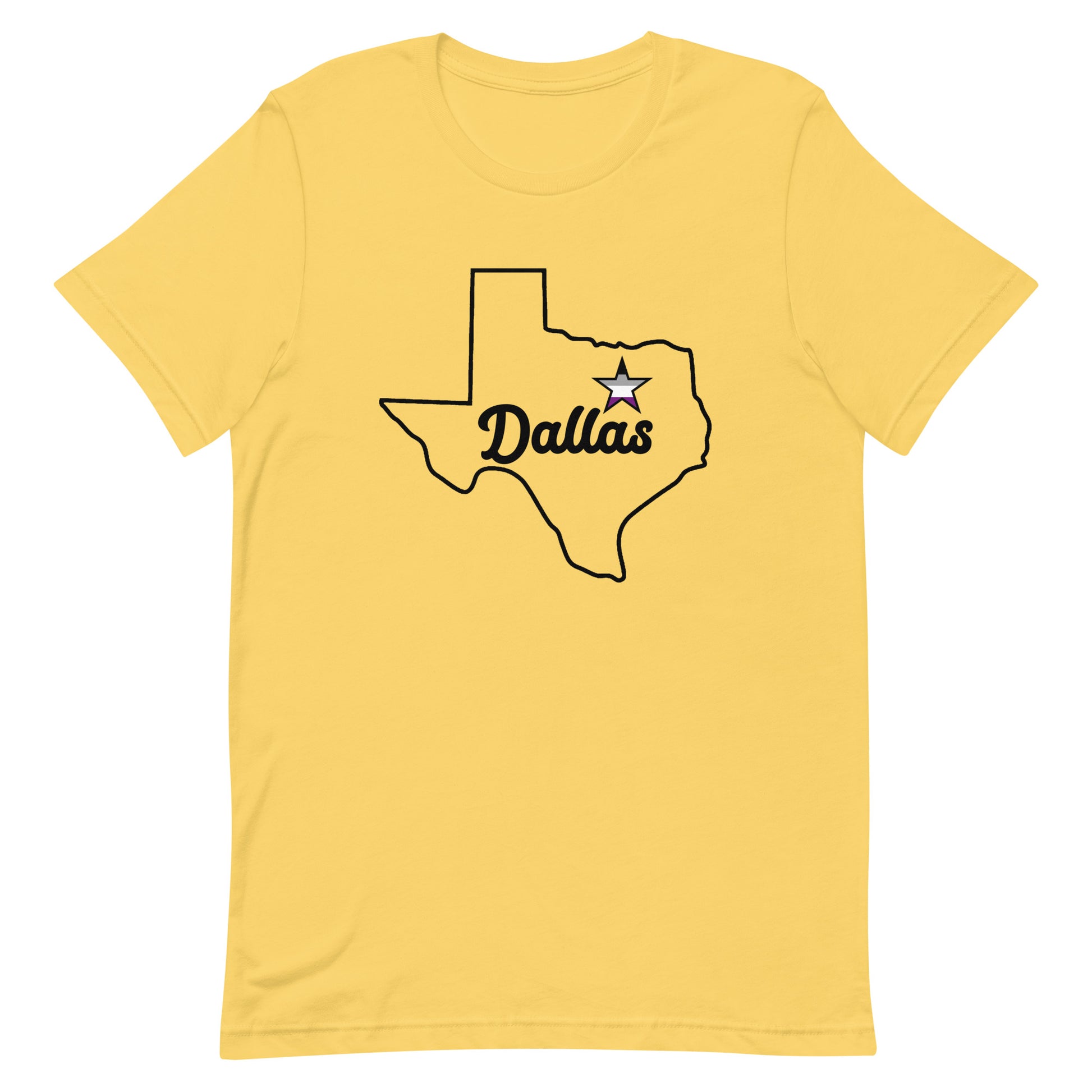 Dallas Texas Asexual Star Tee Yellow Asexual unisex-staple-t-shirt-yellow-front-63b6283668bbd