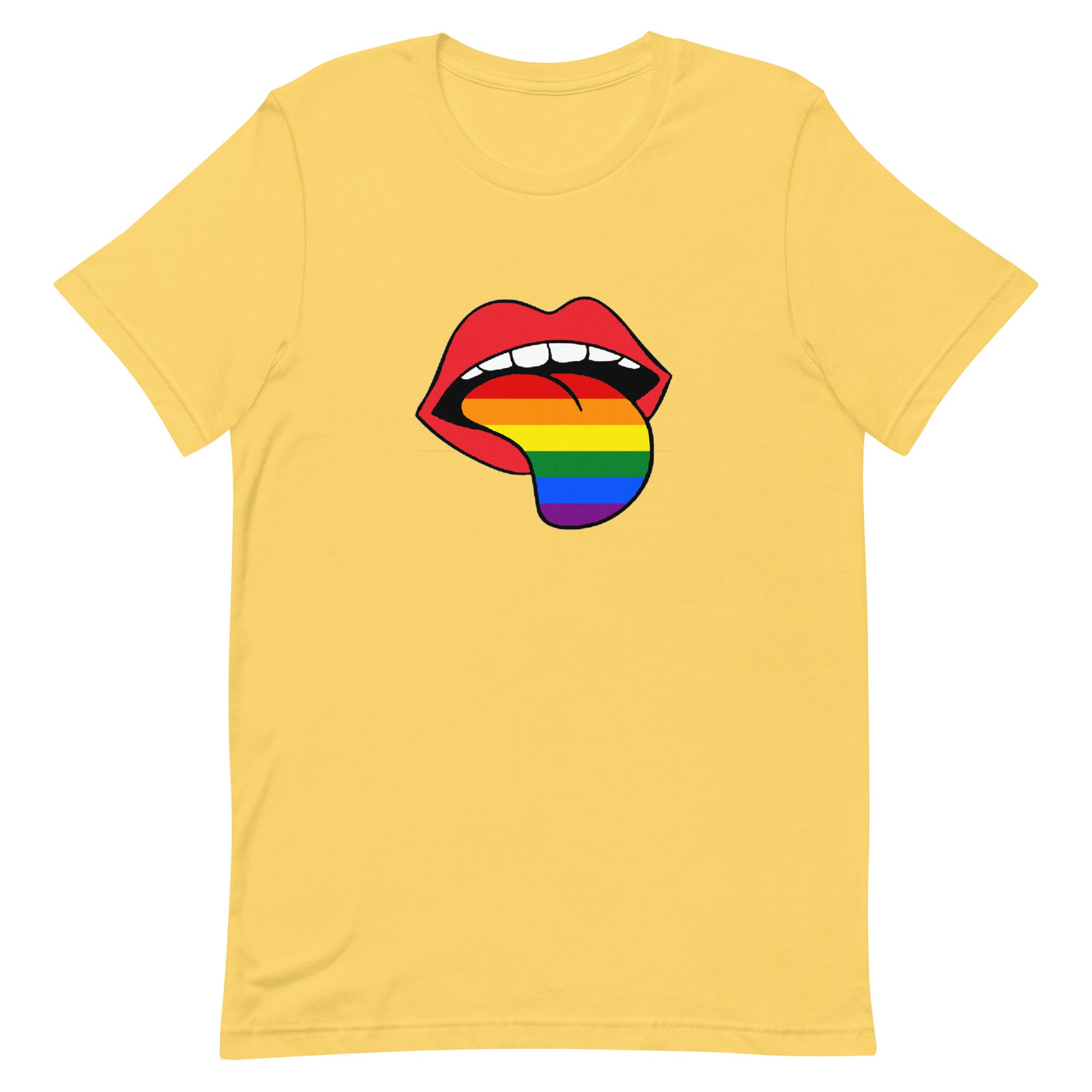 LGBTQ Pride T-Shirt - Rainbow Tongue Yellow Pride unisex-staple-t-shirt-yellow-front-63b899c74337f