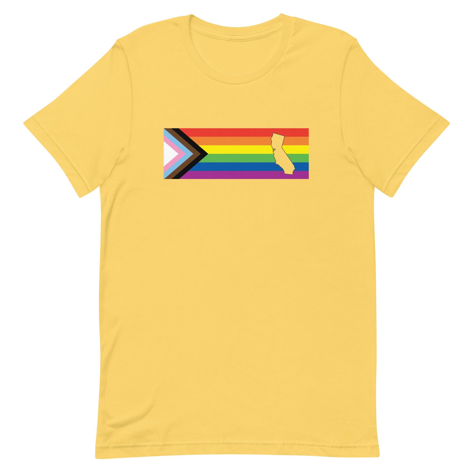 LGBTQ Progress California Tee - Daniel Quasar Yellow unisex-staple-t-shirt-yellow-front-63b9dc2dd9808