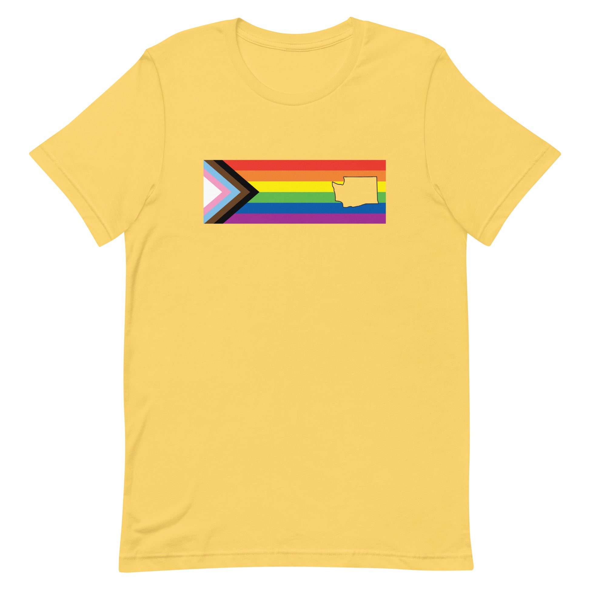 LGBTQ Progress Pride Flag Washington T-shirt - Daniel Quasar Yellow Pride unisex-staple-t-shirt-yellow-front-63b9ddd20fb94