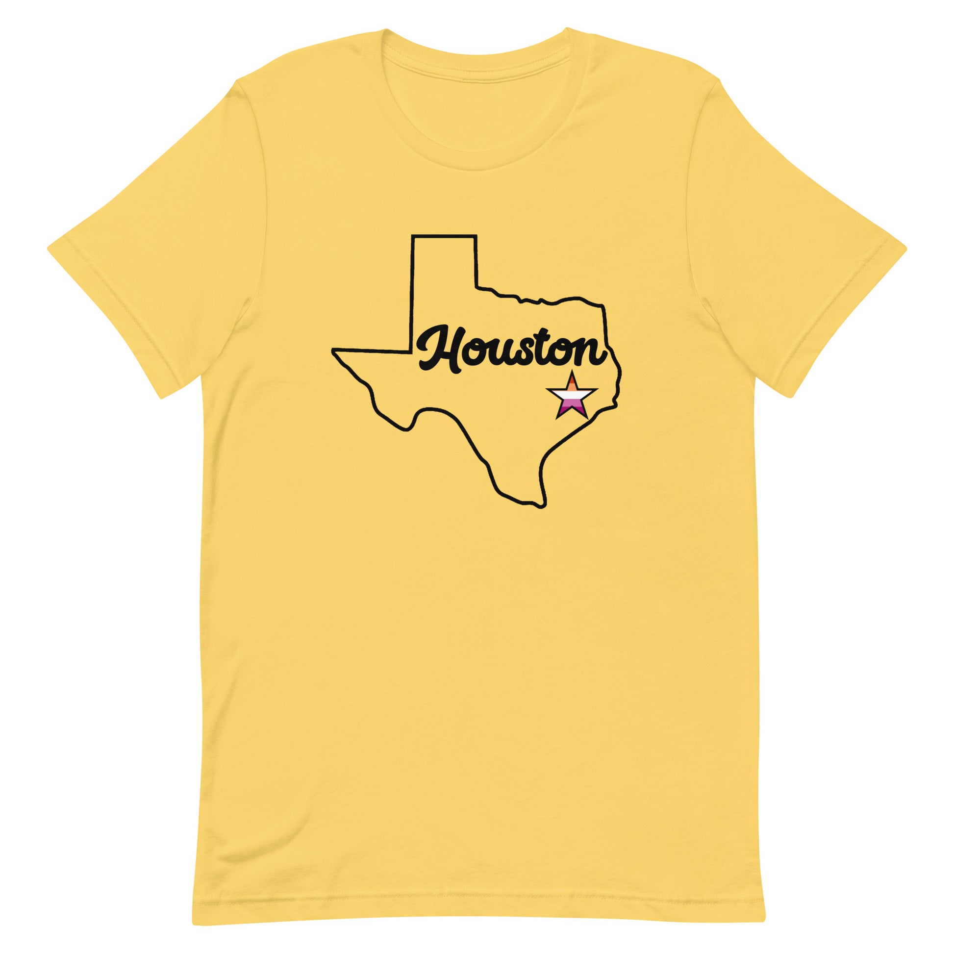 Houston Texas Lesbian Star Tee Yellow Lesbian unisex-staple-t-shirt-yellow-front-63b9e5a83a17b