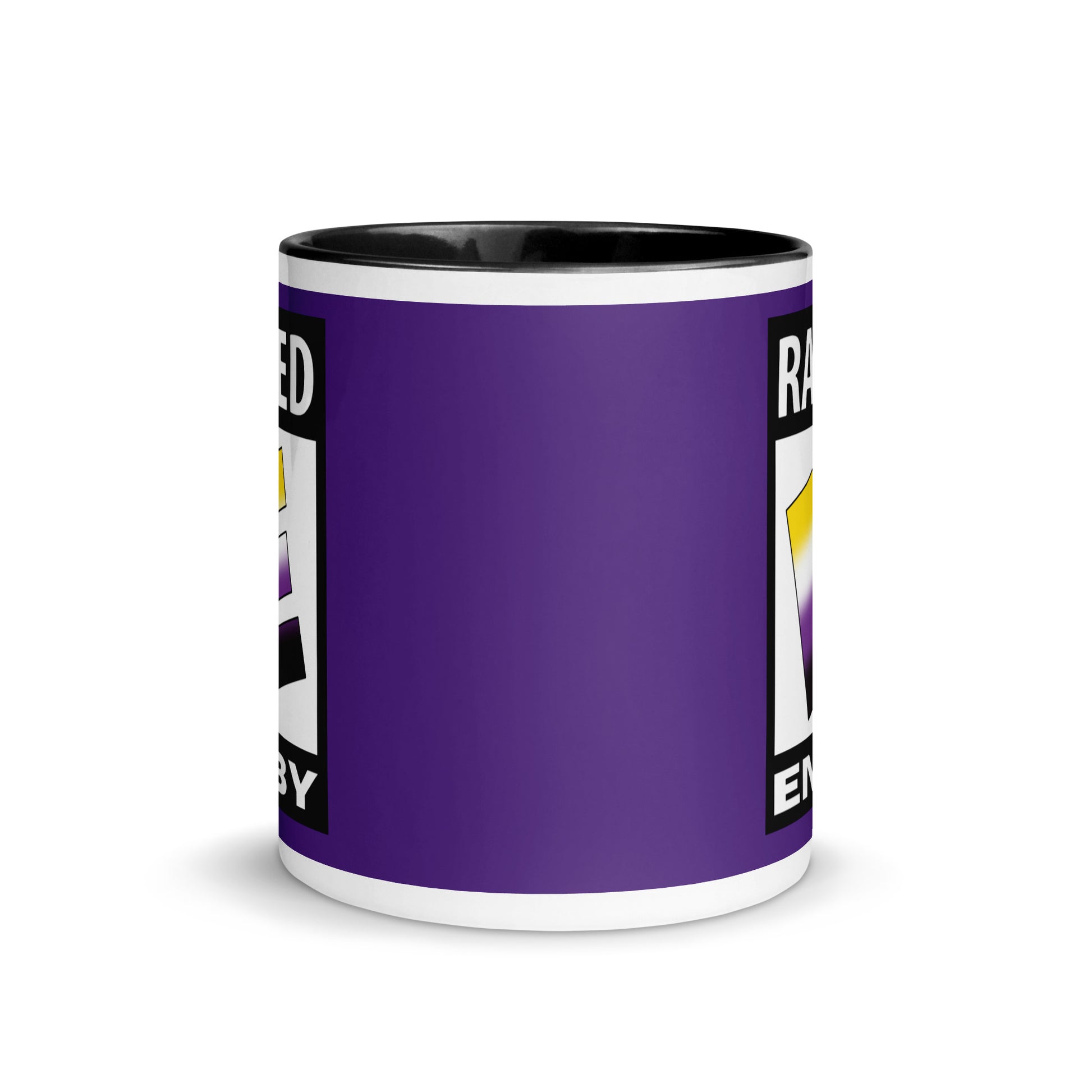 Nonbinary Enby Pride Ceramic Coffee Tea Mug - Rated E For Enby white-ceramic-mug-with-color-inside-black-11oz-front-6412692e0067f