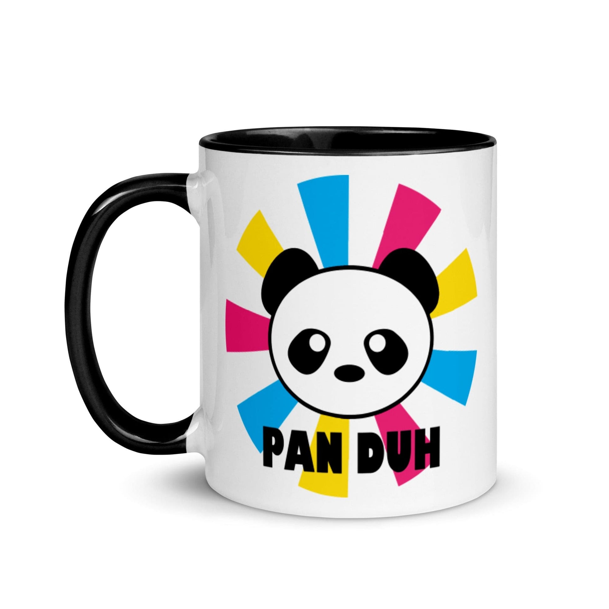 Pansexual Pan Pride Ceramic Coffee Tea Mug - Pan Duh white-ceramic-mug-with-color-inside-black-11oz-left-639d4540582c9