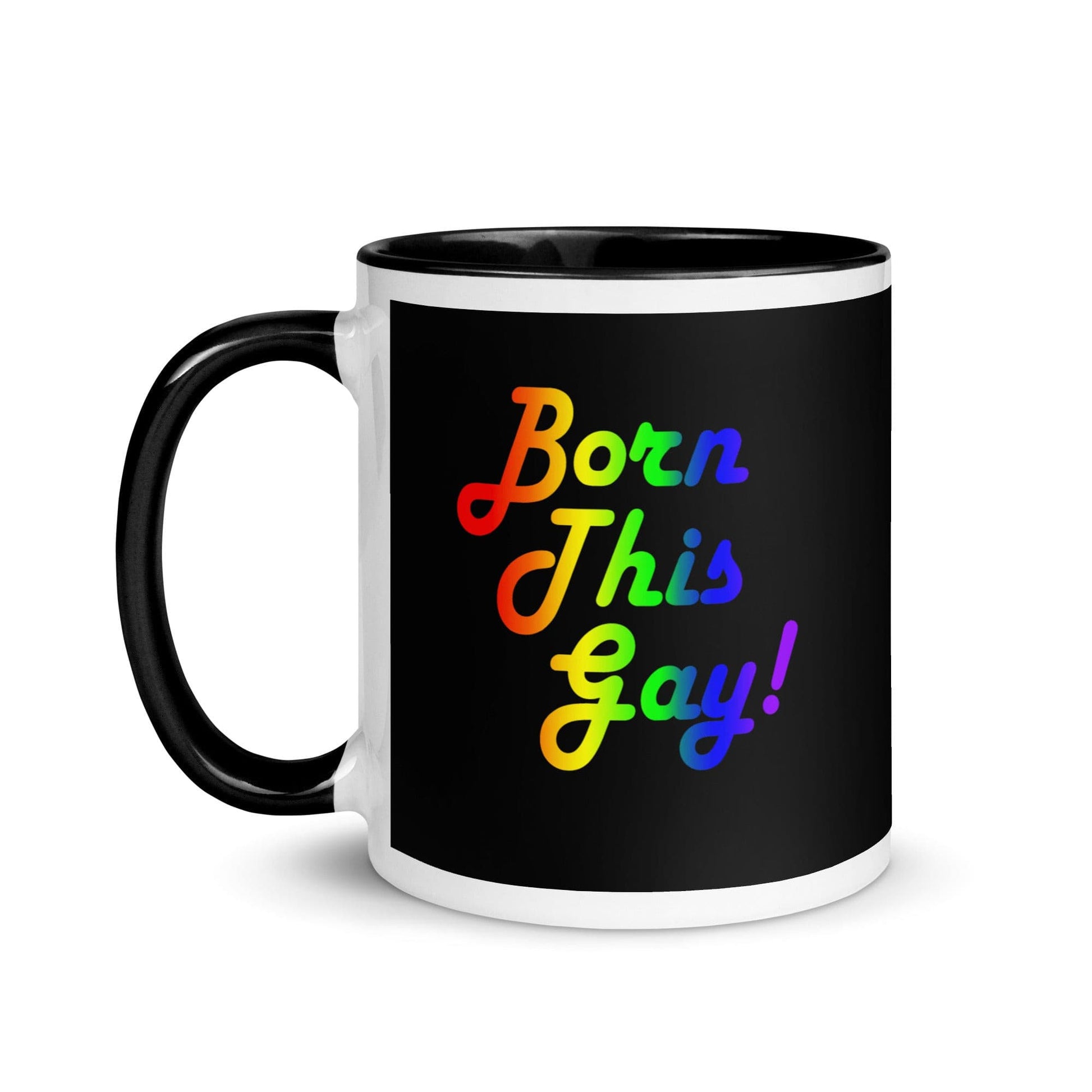 LGBTQ Pride Ceramic Coffee Tea Mug - Born This Gay Black Pride white-ceramic-mug-with-color-inside-black-11oz-left-641270c1c39b7