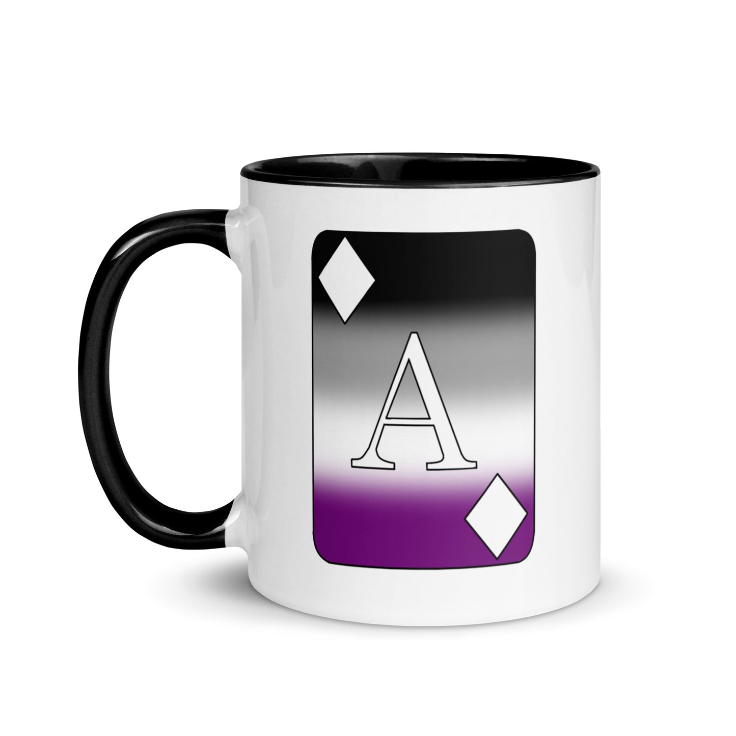 Asexual Ace Pride Ace Card Ceramic Coffee Tea Mug Asexual white-ceramic-mug-with-color-inside-black-11oz-left-641275a5b2e31