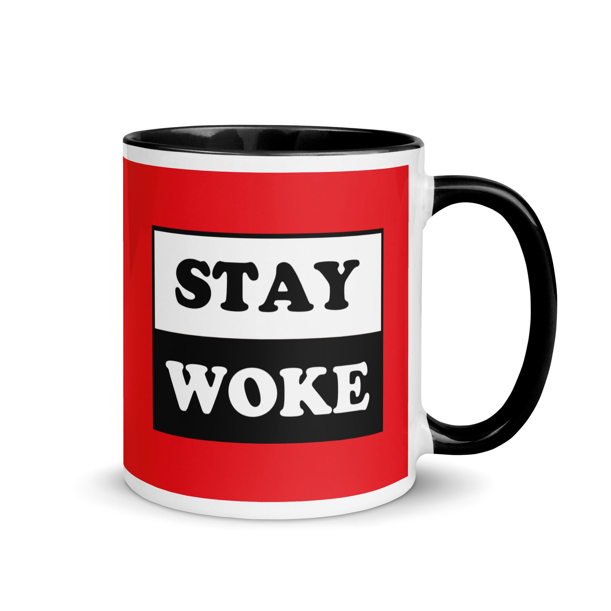 Stay Woke Ceramic Coffee Tea Mug white-ceramic-mug-with-color-inside-black-11oz-right-64126367a433b