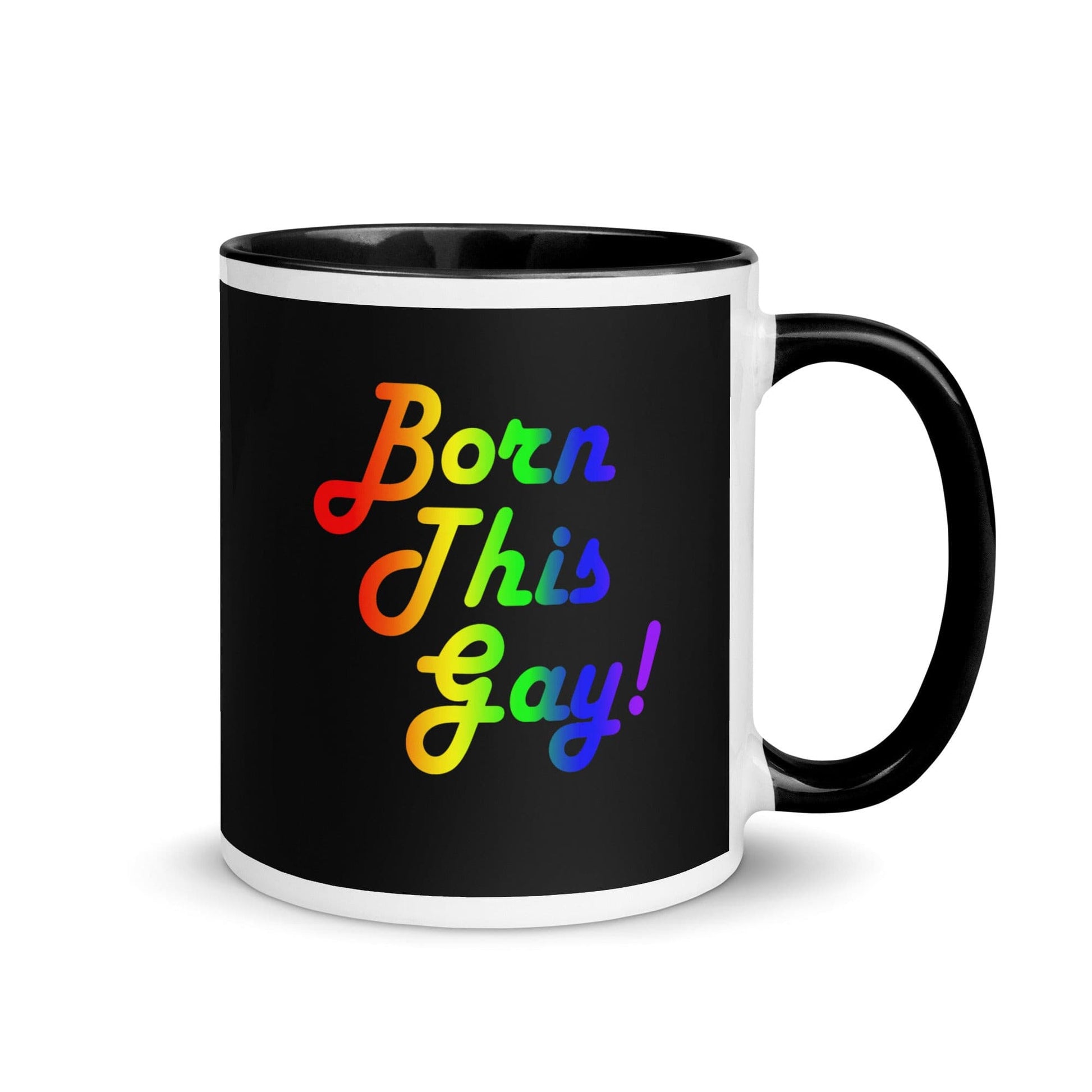 LGBTQ Pride Ceramic Coffee Tea Mug - Born This Gay white-ceramic-mug-with-color-inside-black-11oz-right-641270c1c38b1