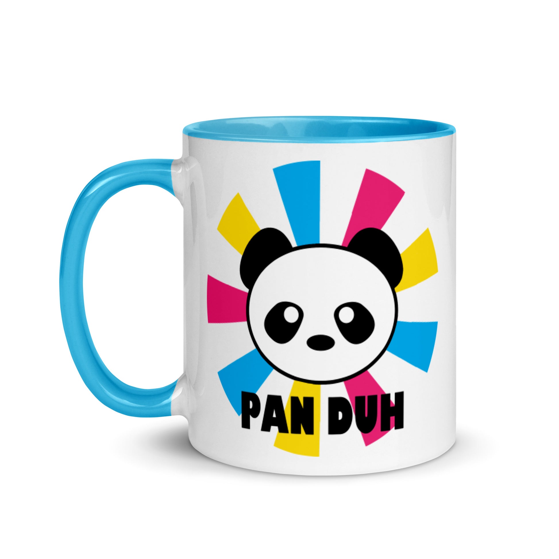 Pansexual Pan Pride Ceramic Coffee Tea Mug - Pan Duh white-ceramic-mug-with-color-inside-blue-11oz-left-639d454058453