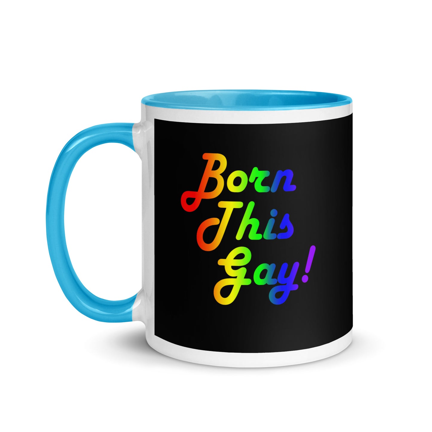 LGBTQ Pride Ceramic Coffee Tea Mug - Born This Gay Blue Pride white-ceramic-mug-with-color-inside-blue-11oz-left-641270c1c3d09