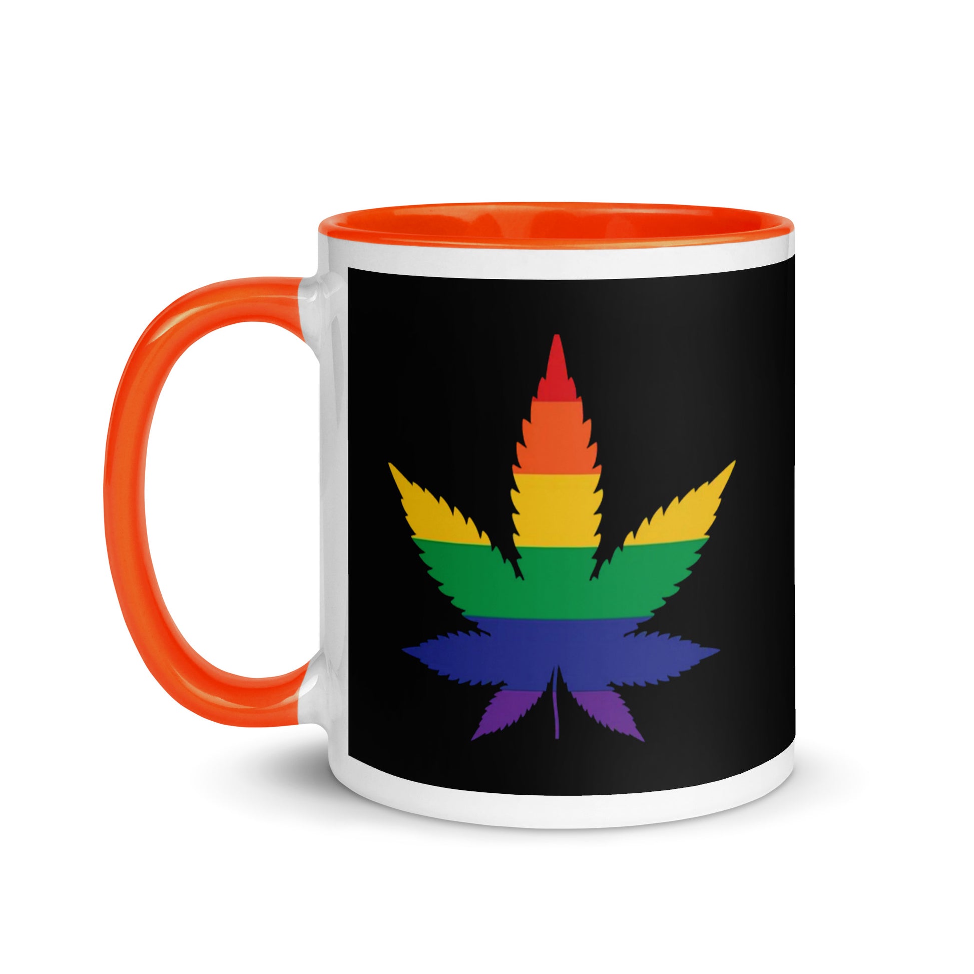 LGBTQ Pride ceramic Coffee Tea Mug - Weed Orange Pride white-ceramic-mug-with-color-inside-orange-11oz-left-641265badd0d1