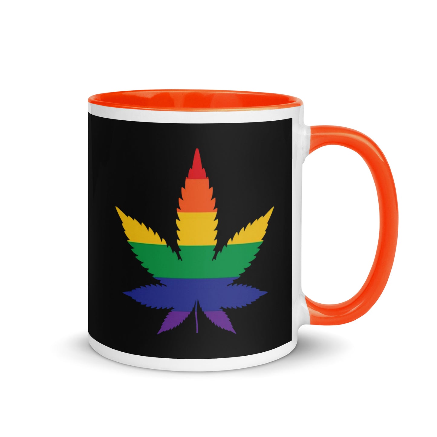 LGBTQ Pride ceramic Coffee Tea Mug - Weed white-ceramic-mug-with-color-inside-orange-11oz-right-641265badd049