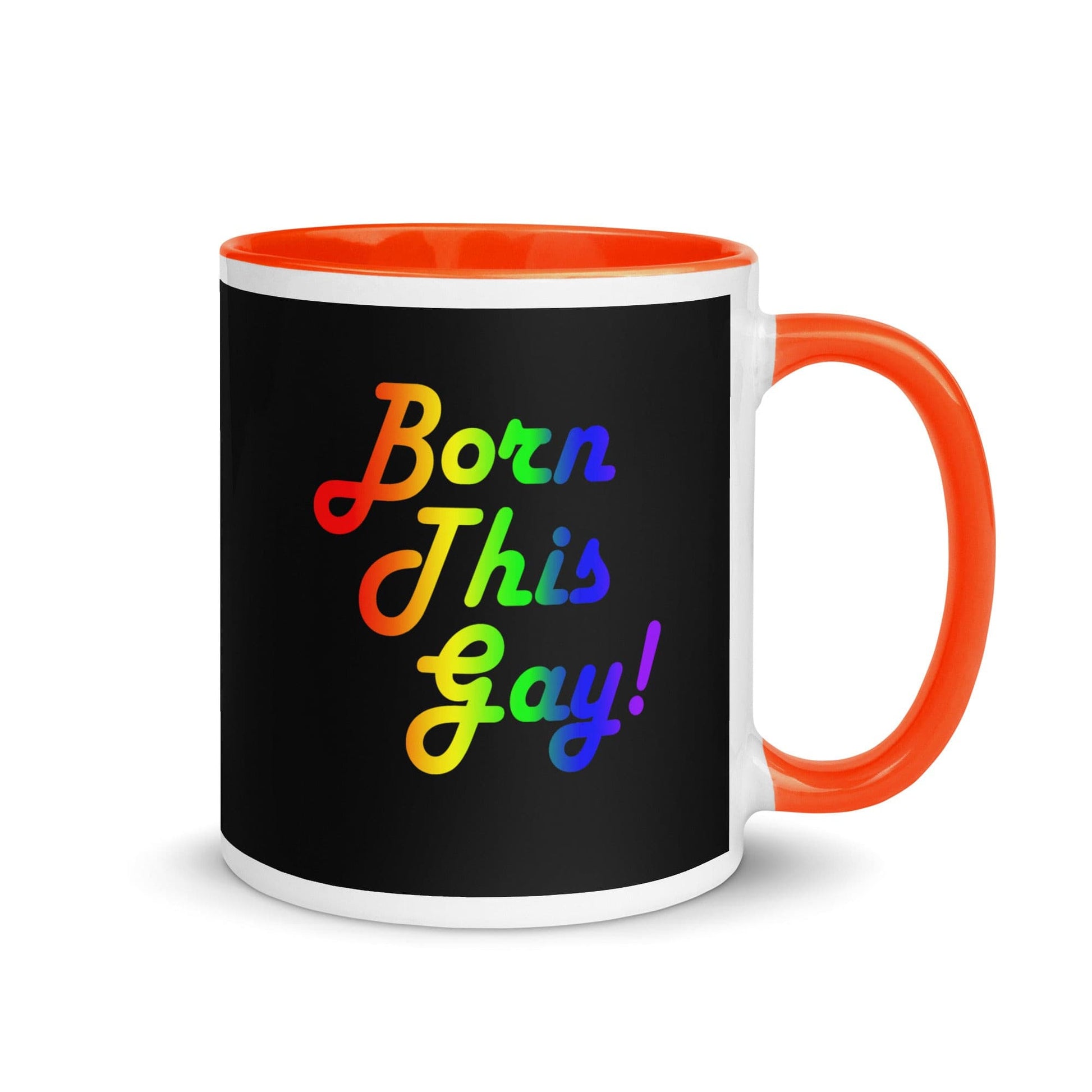 LGBTQ Pride Ceramic Coffee Tea Mug - Born This Gay white-ceramic-mug-with-color-inside-orange-11oz-right-641270c1c18f0