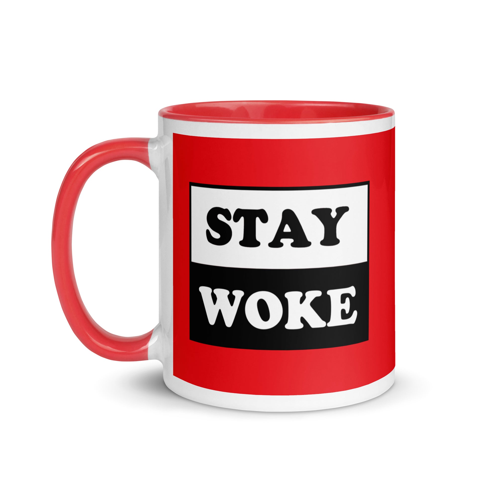 Stay Woke Ceramic Coffee Tea Mug Red white-ceramic-mug-with-color-inside-red-11oz-left-64126367a585c