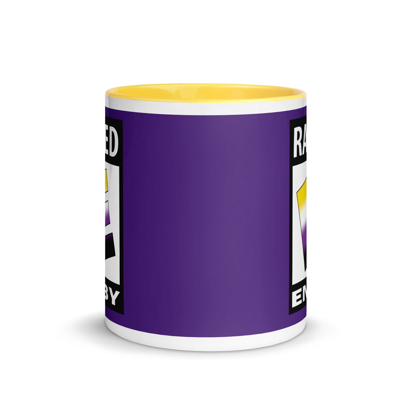 Nonbinary Enby Pride Ceramic Coffee Tea Mug - Rated E For Enby white-ceramic-mug-with-color-inside-yellow-11oz-front-6412692e00733