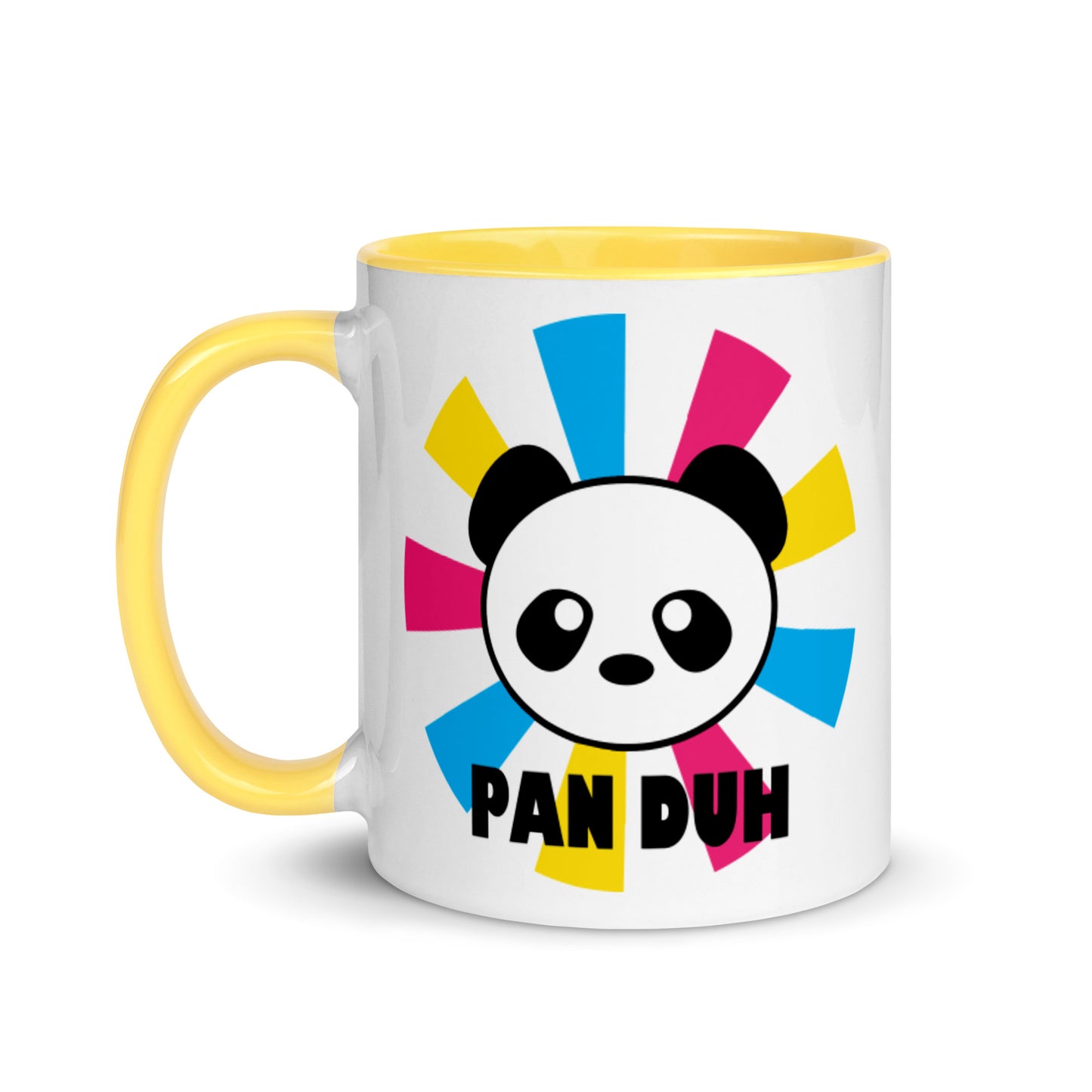 Pansexual Pan Pride Ceramic Coffee Tea Mug - Pan Duh white-ceramic-mug-with-color-inside-yellow-11oz-left-639d4540587d7