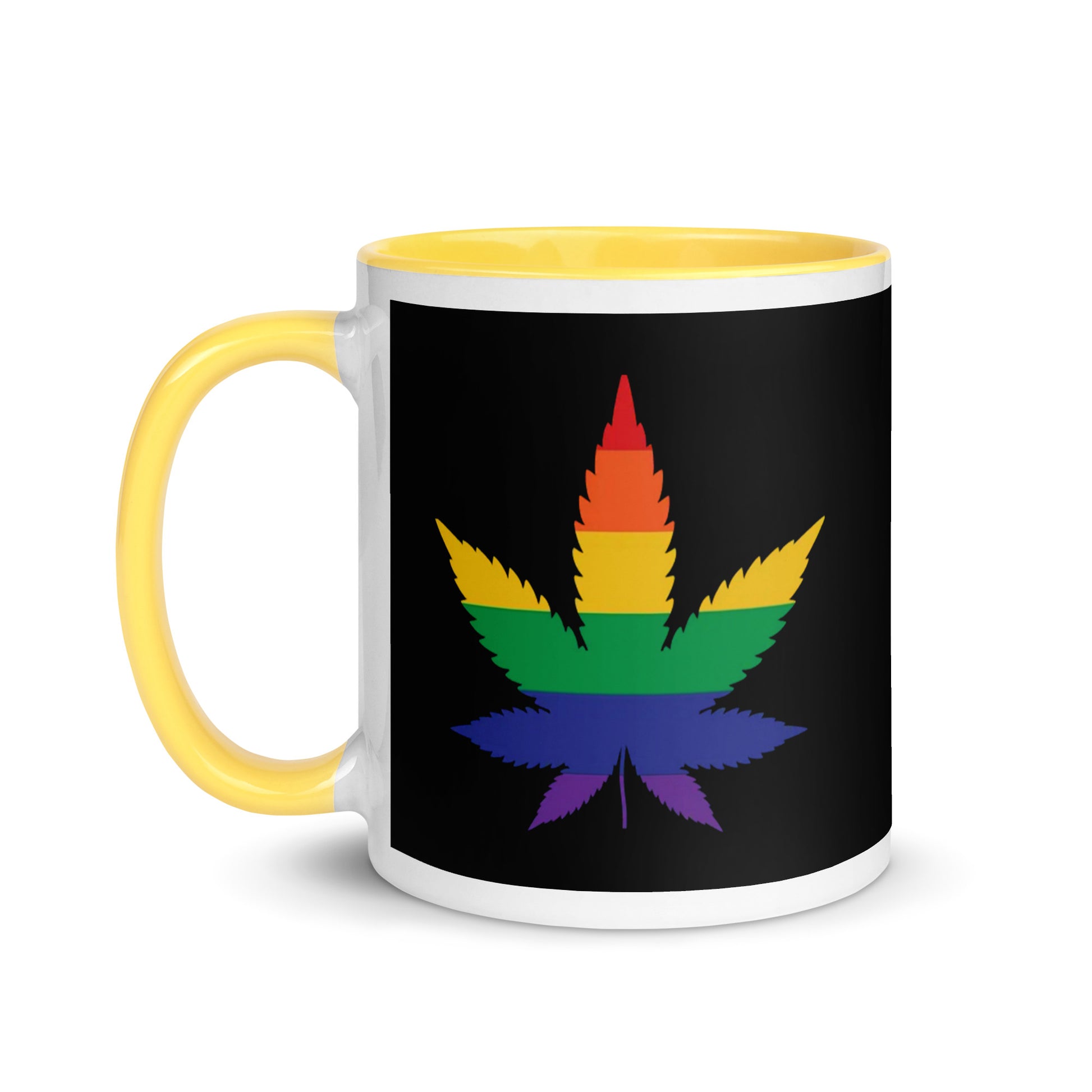 LGBTQ Pride ceramic Coffee Tea Mug - Weed Yellow Pride white-ceramic-mug-with-color-inside-yellow-11oz-left-641265badd1c6